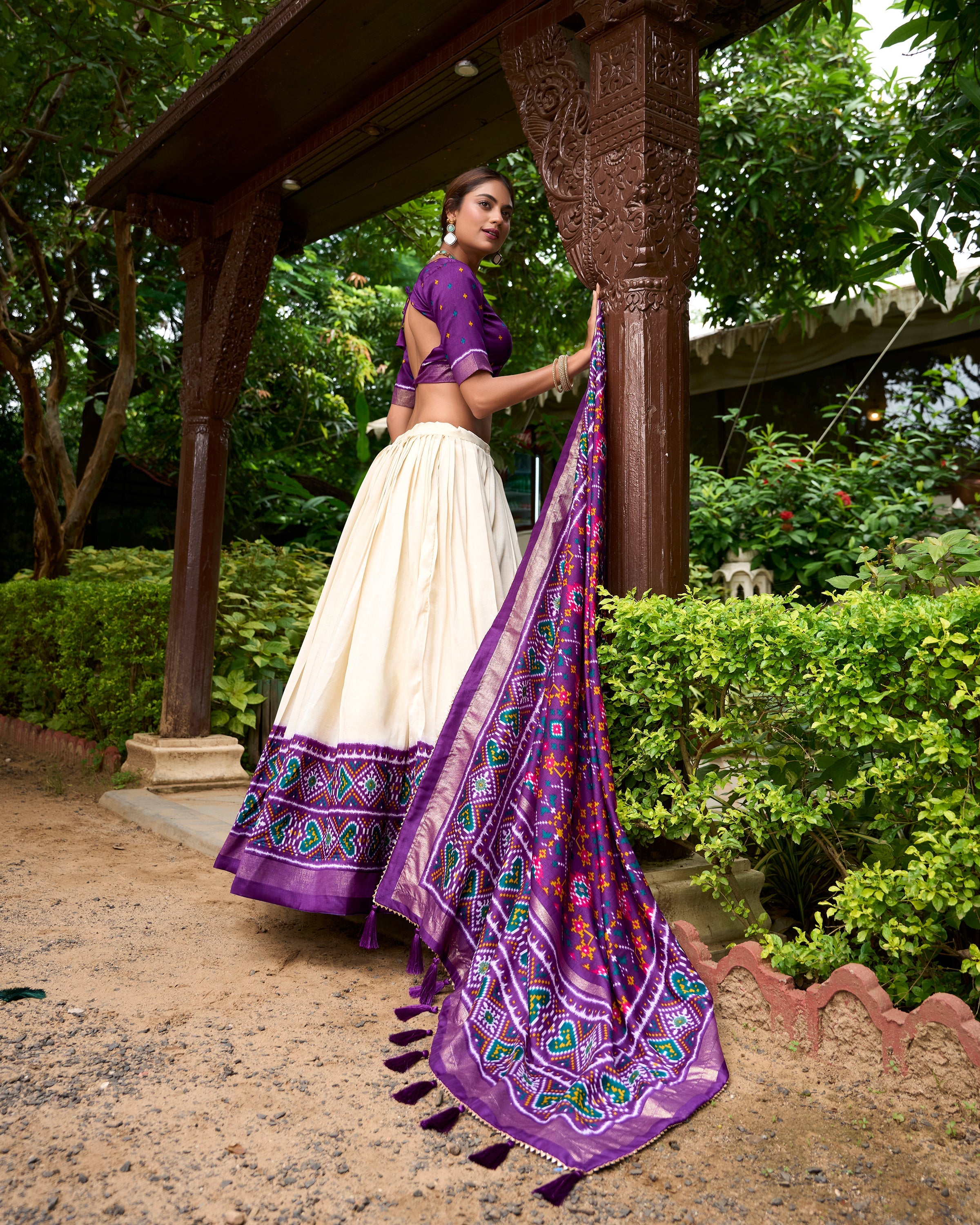Purple Color Patola Print With Tussar Silk Lehenga Choli