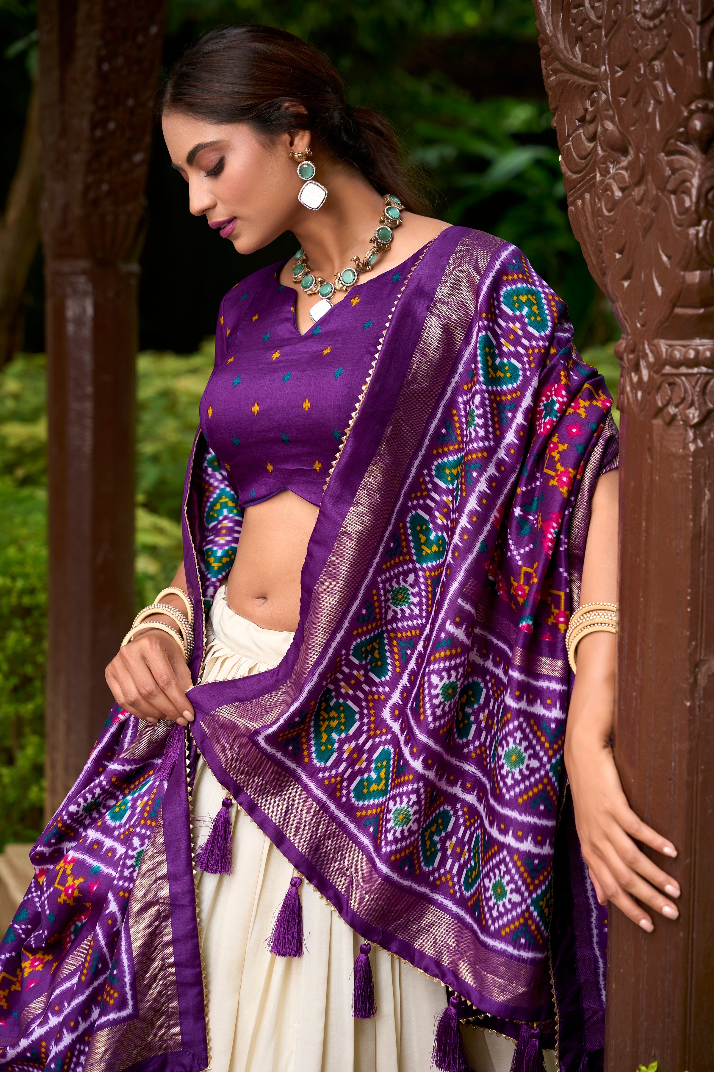 Purple Color Patola Print With Tussar Silk Lehenga Choli
