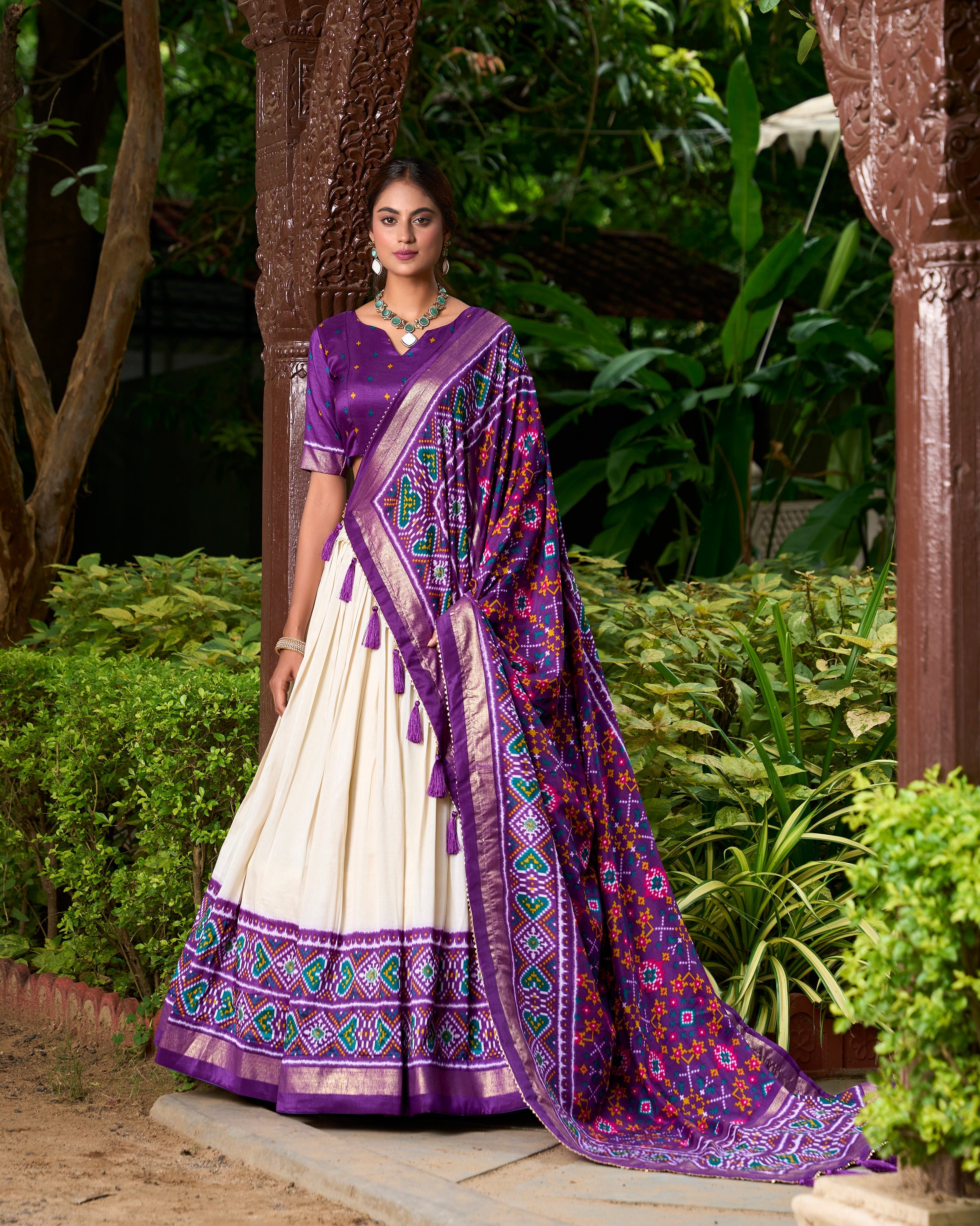 Purple Color Patola Print With Tussar Silk Lehenga Choli