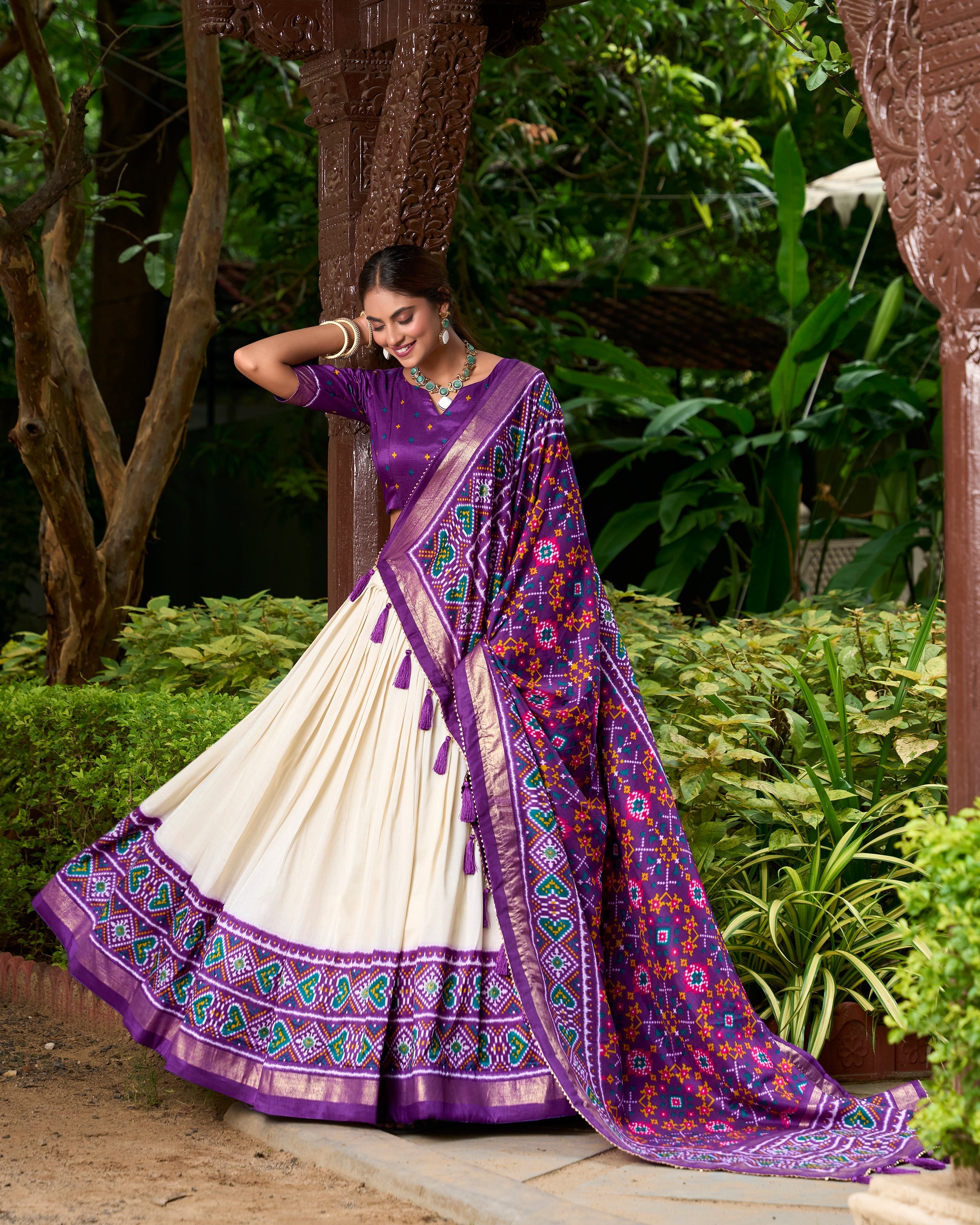 Purple Color Patola Print With Tussar Silk Lehenga Choli