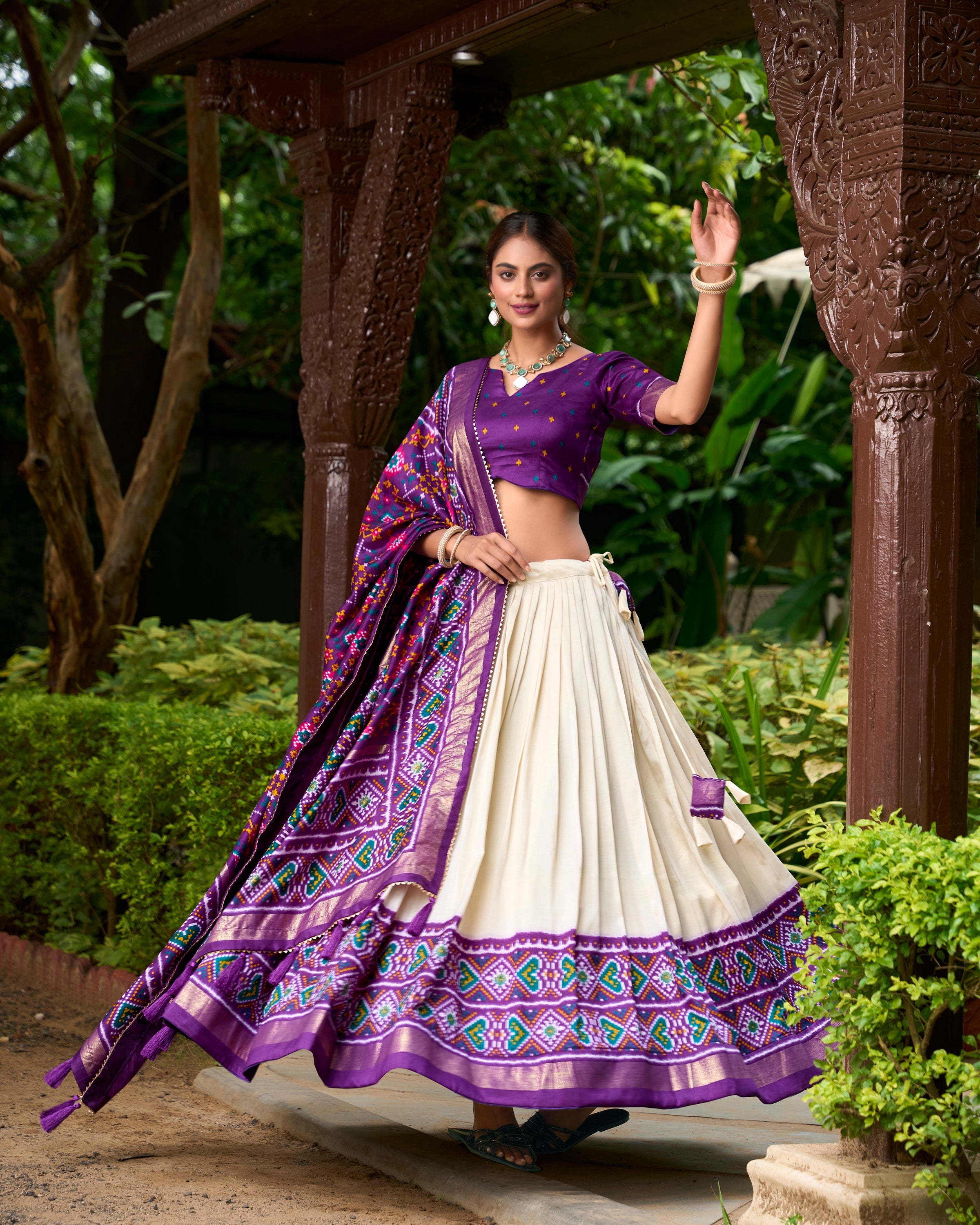 Purple Color Patola Print With Tussar Silk Lehenga Choli