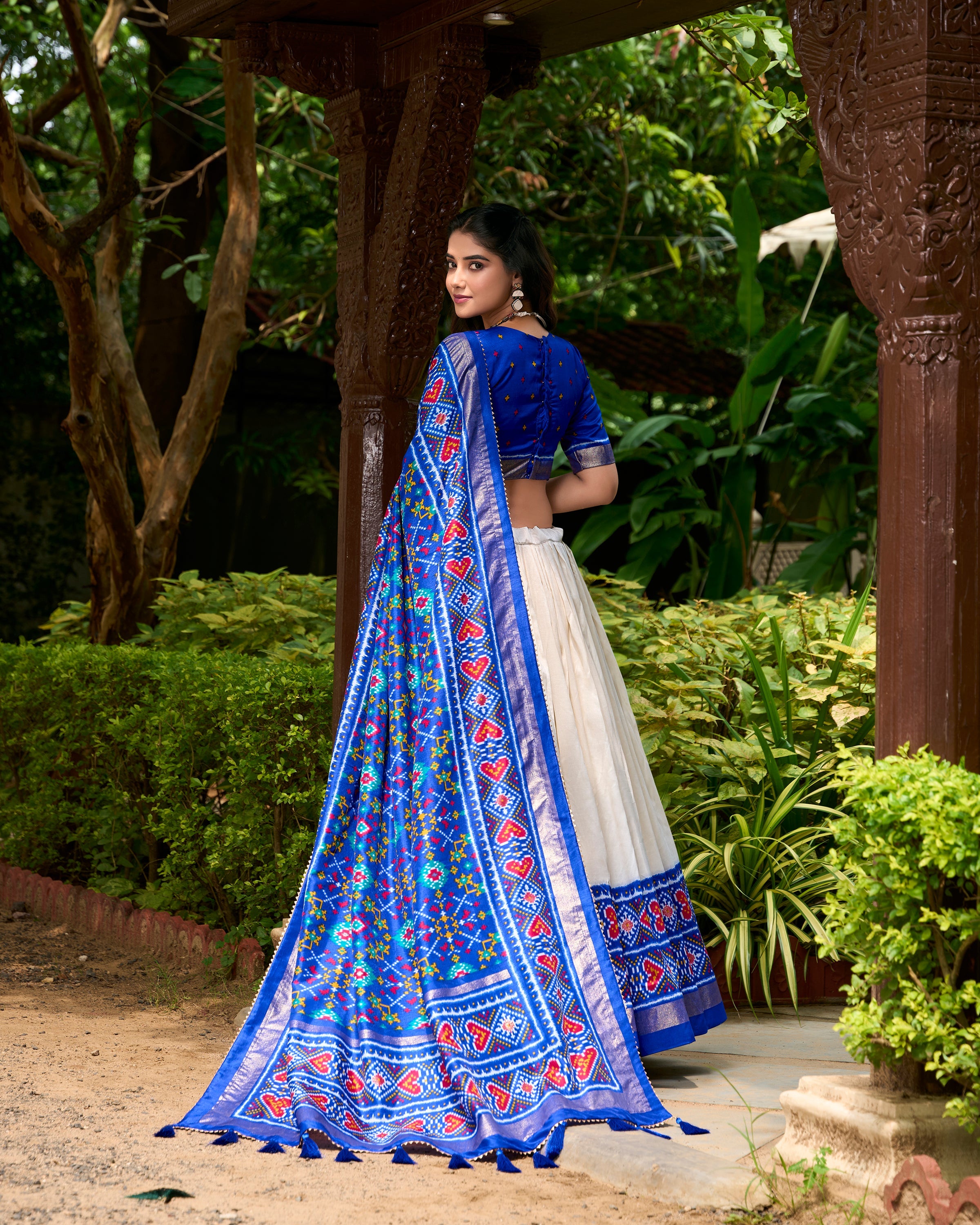 Royal Blue Color Patola Print With Tussar Silk Lehenga Choli