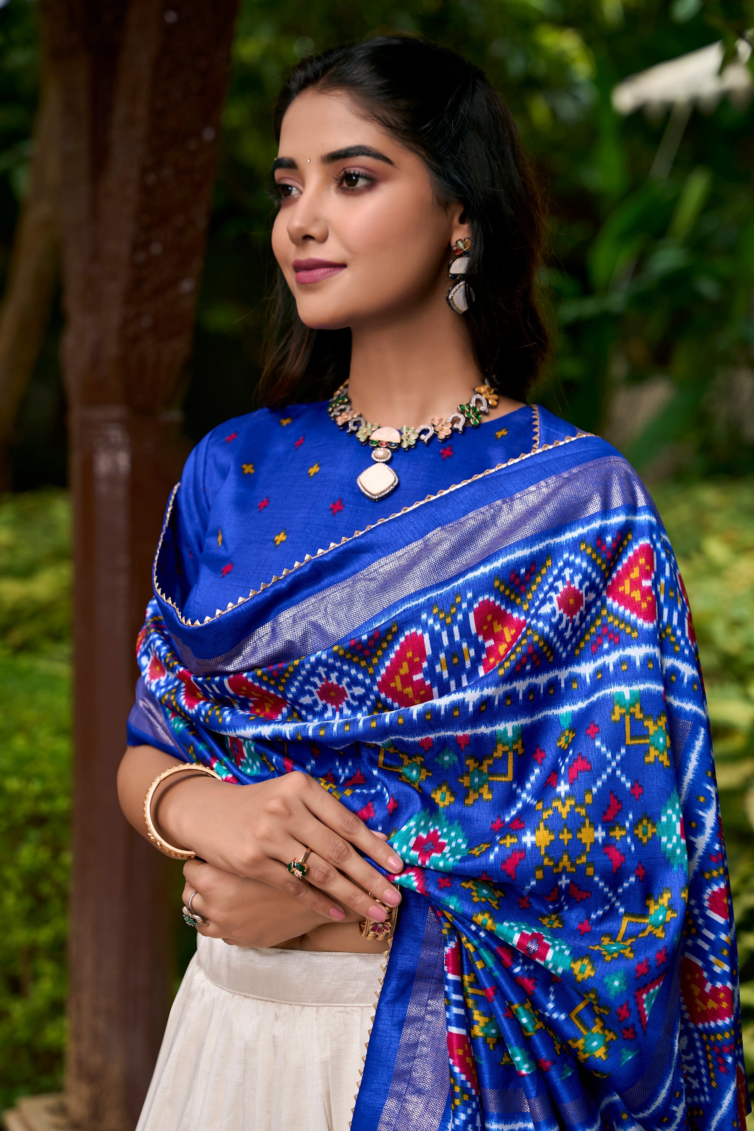 Royal Blue Color Patola Print With Tussar Silk Lehenga Choli