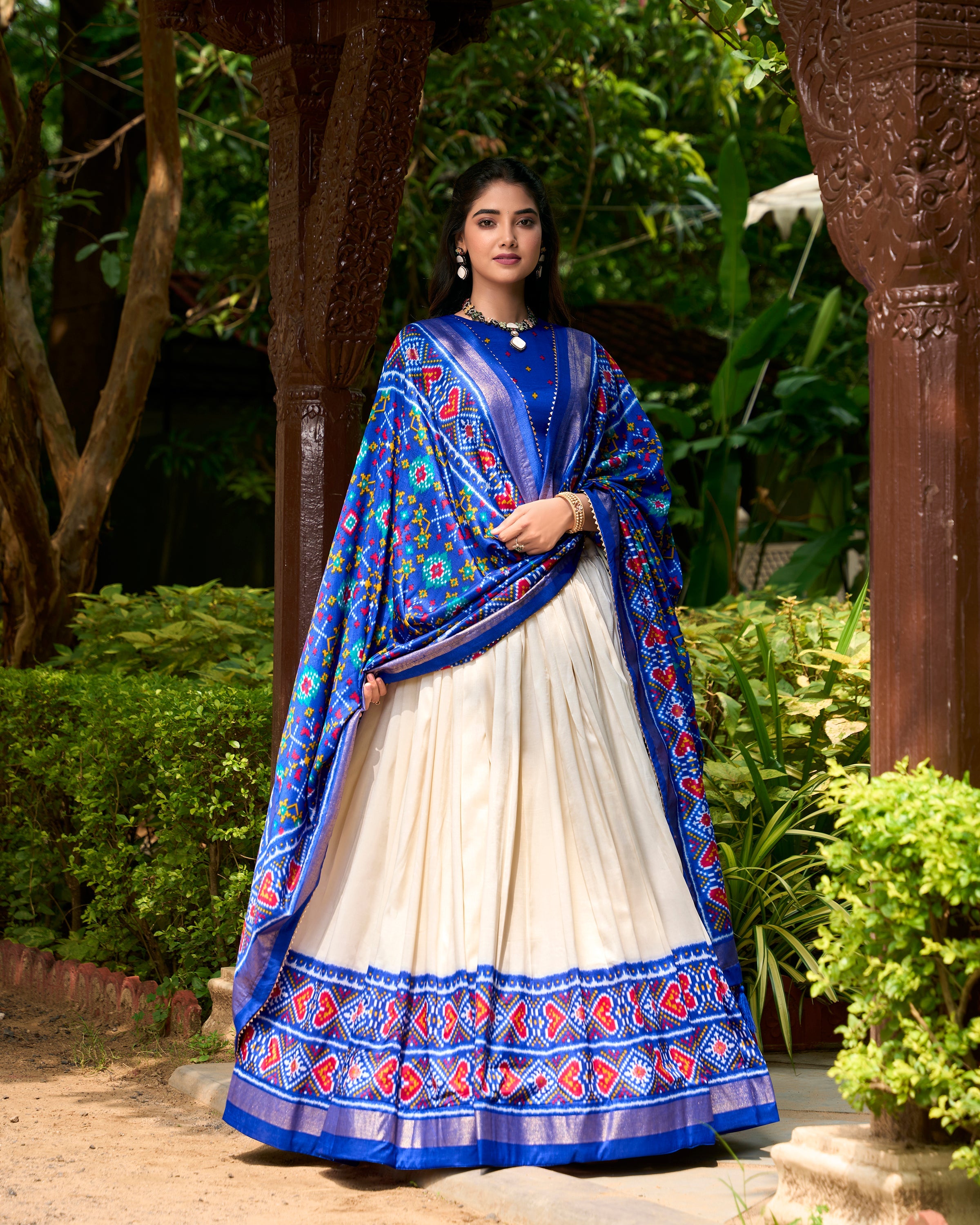 Royal Blue Color Patola Print With Tussar Silk Lehenga Choli