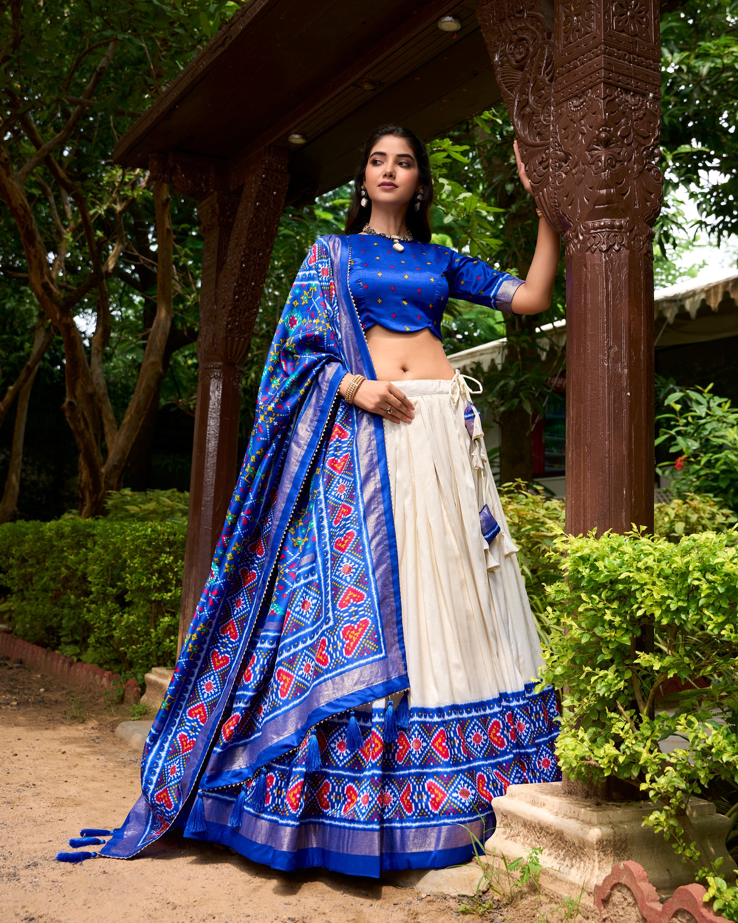 Royal Blue Color Patola Print With Tussar Silk Lehenga Choli