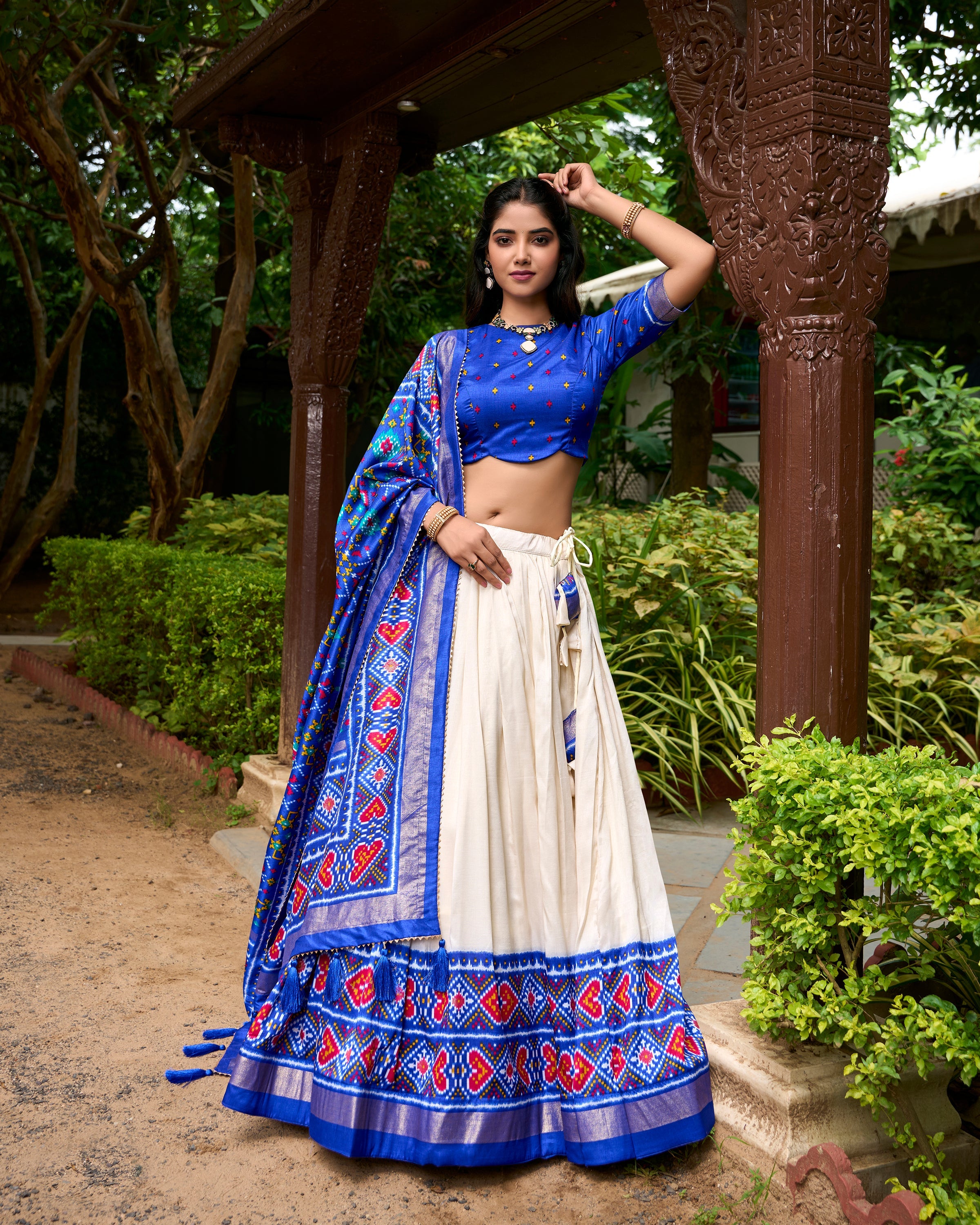 Royal Blue Color Patola Print With Tussar Silk Lehenga Choli