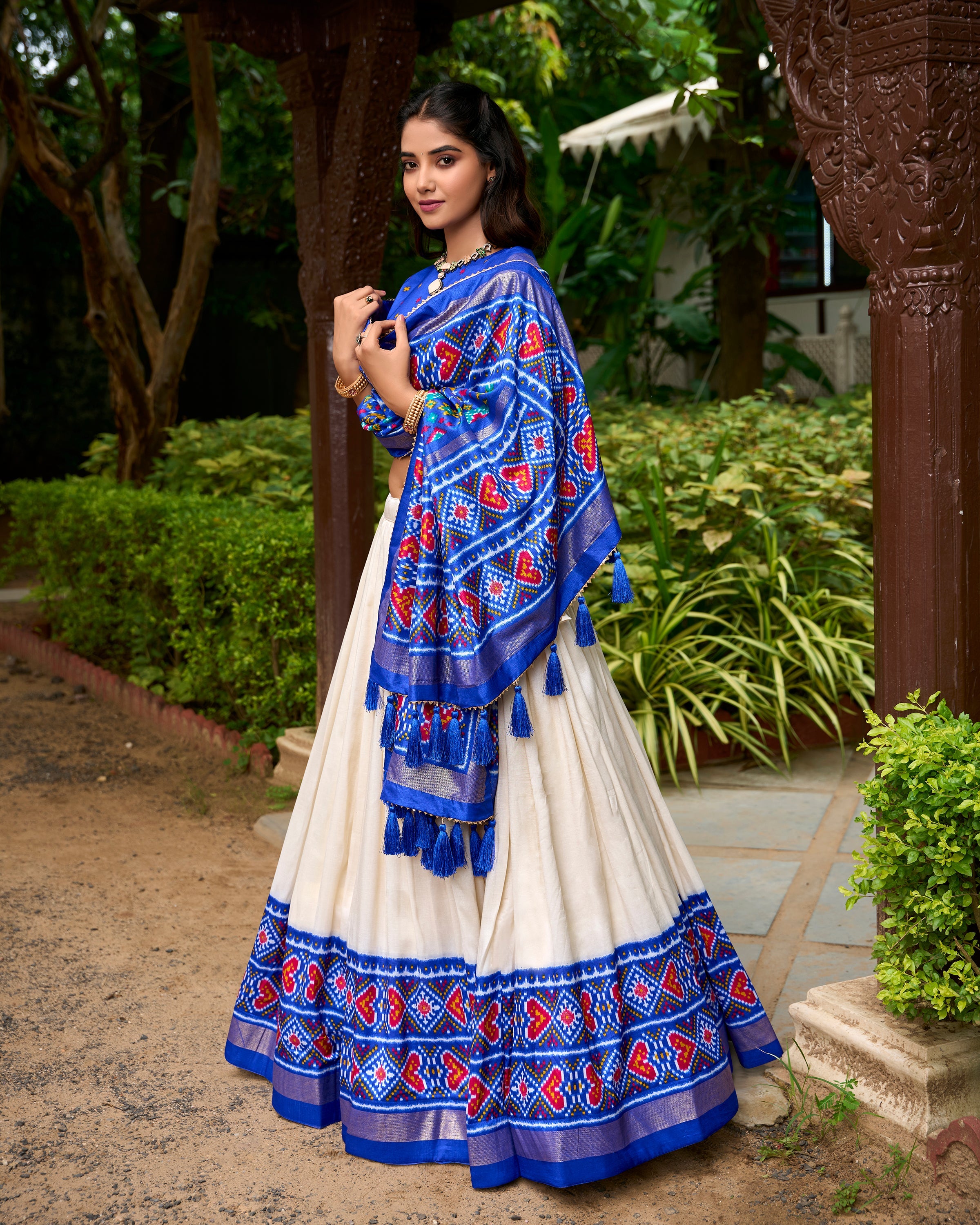 Royal Blue Color Patola Print With Tussar Silk Lehenga Choli