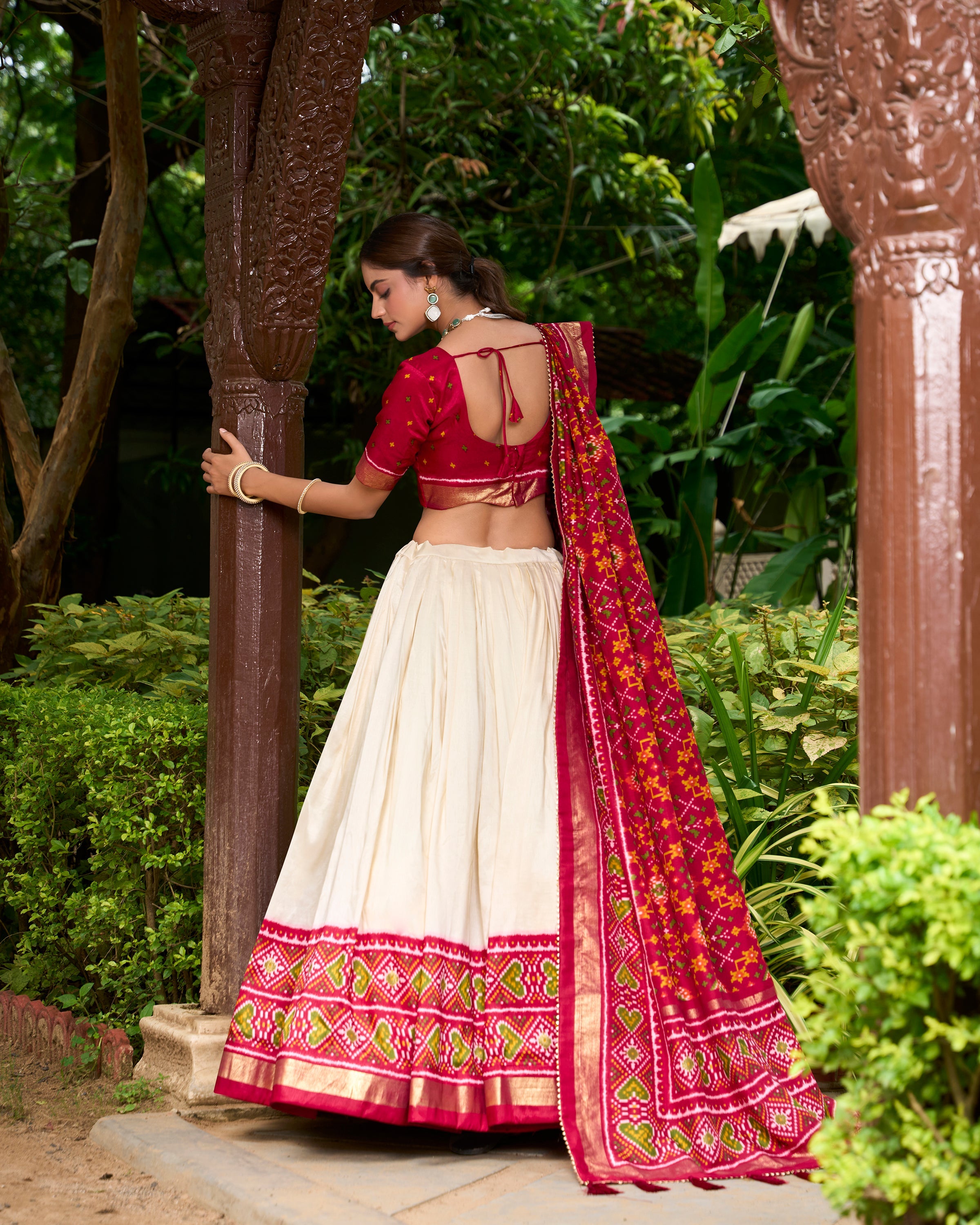 Red Color Patola Print With Tussar Silk Lehenga Choli
