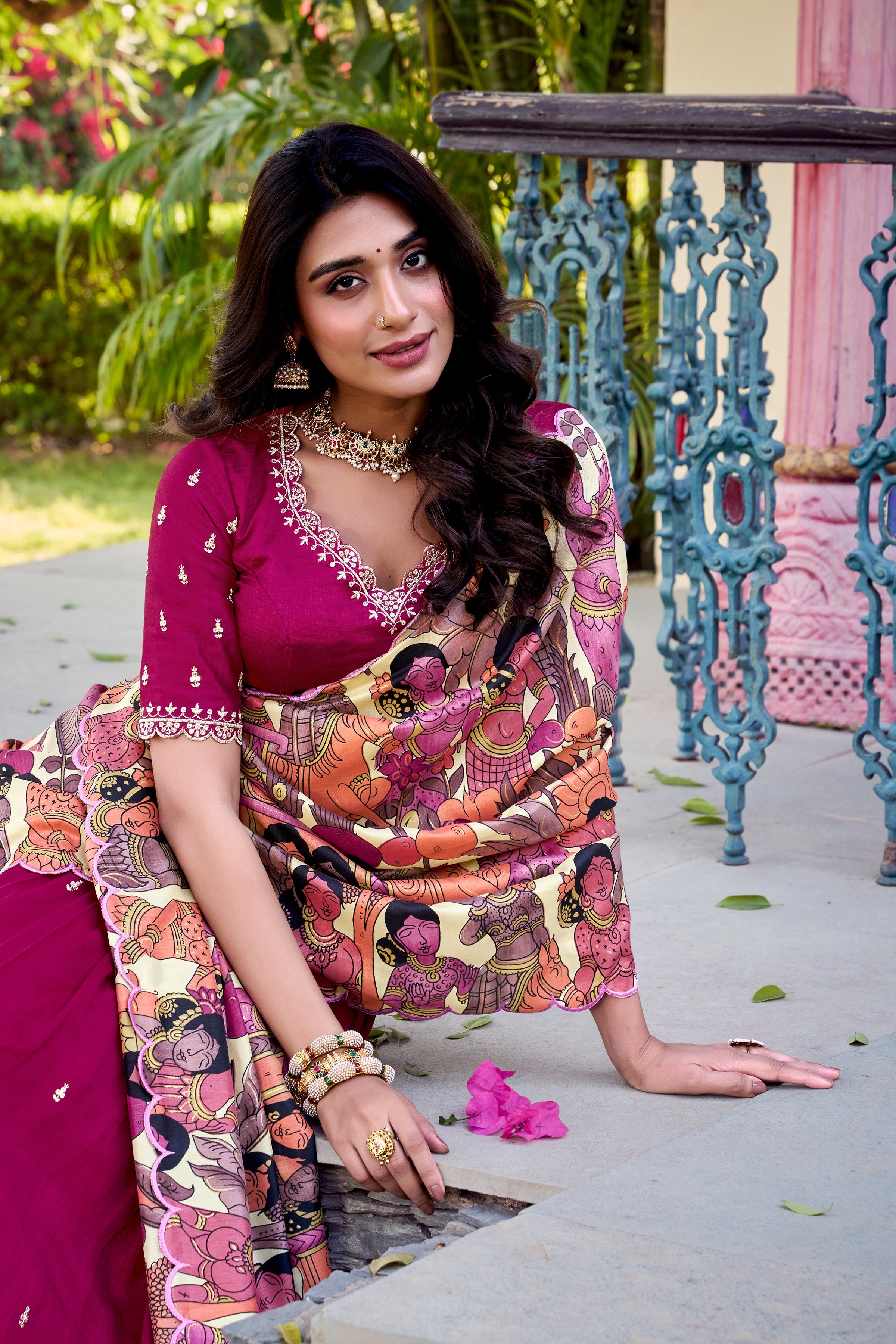 Pink Color Sequins And Thread Embroidery Work Vichitra Silk Lehenga