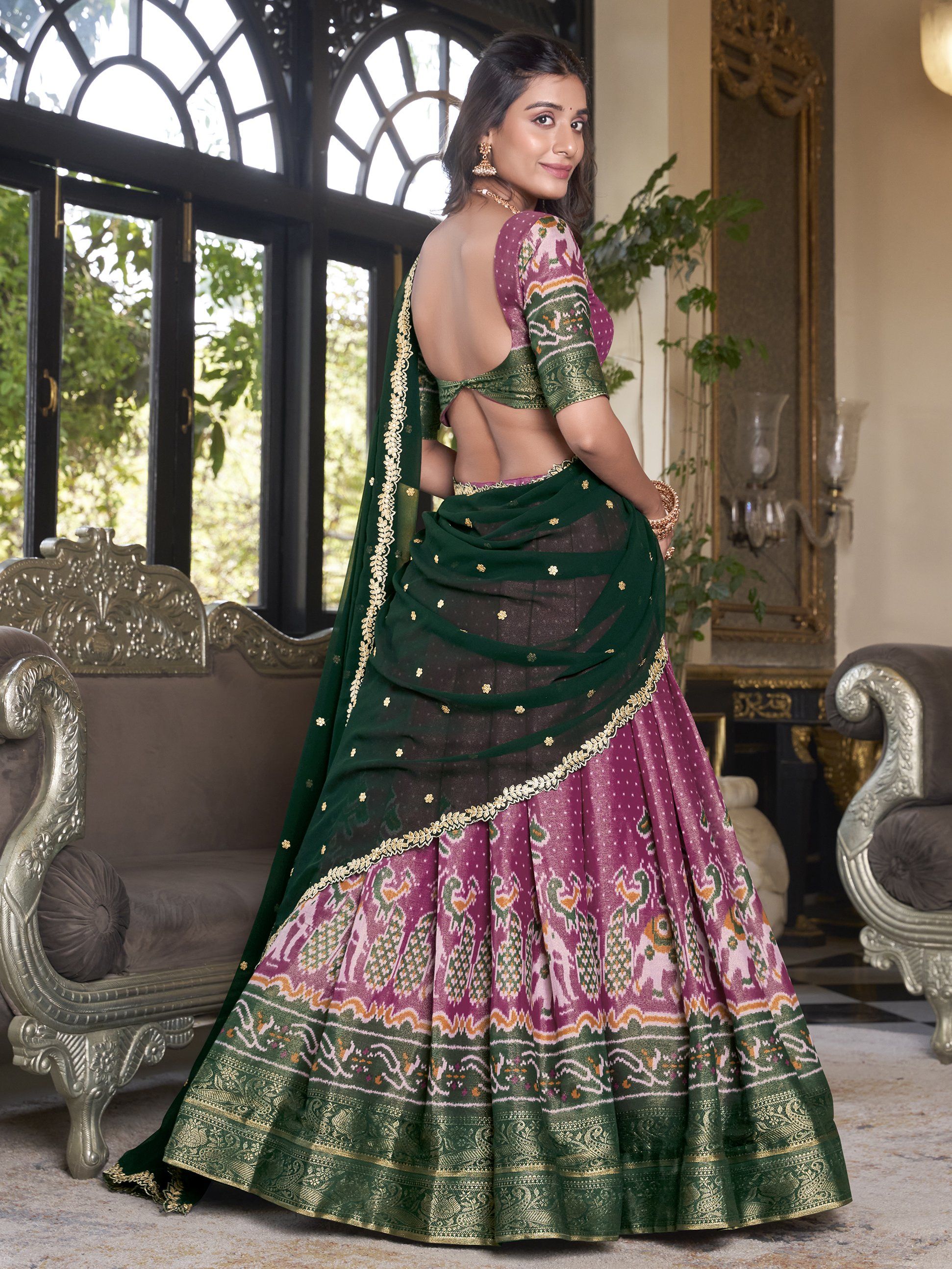 Pretty Pink Silk Ikat Print Traditional Lehenga Choli With Dupatta