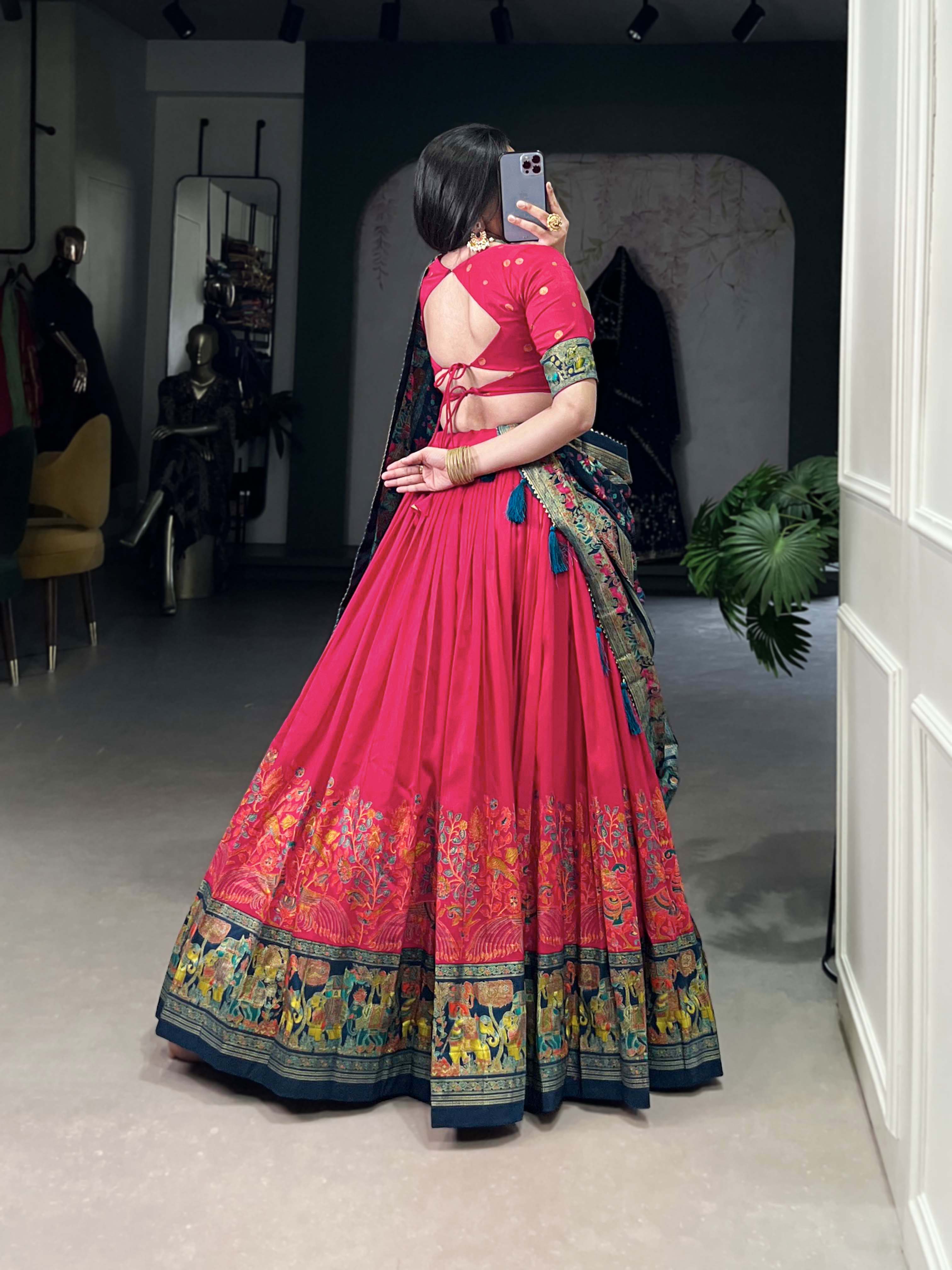 Beautiful Pink Traditional Tussar Silk Printed With Foil Work Lehenga Choli