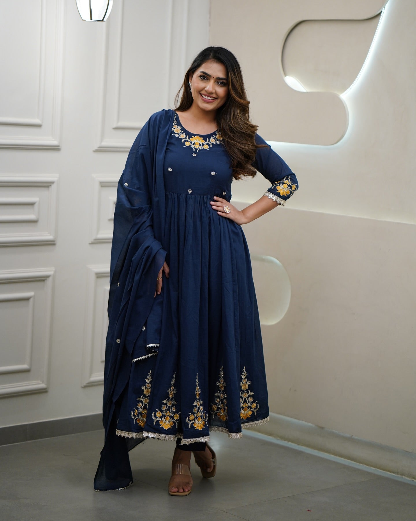 Kurta with hand with Embroidery work detailing on women's printed cotton kurta pant or dupatta set
