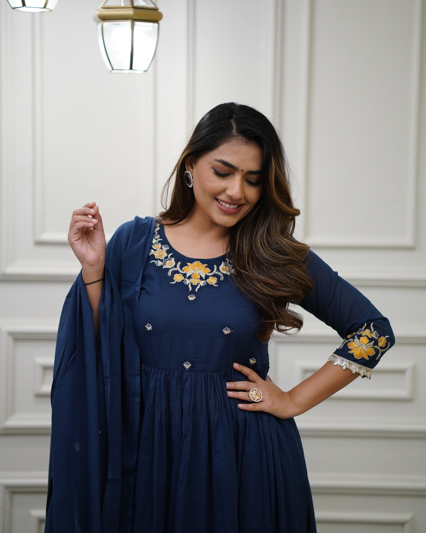 Kurta with hand with Embroidery work detailing on women's printed cotton kurta pant or dupatta set