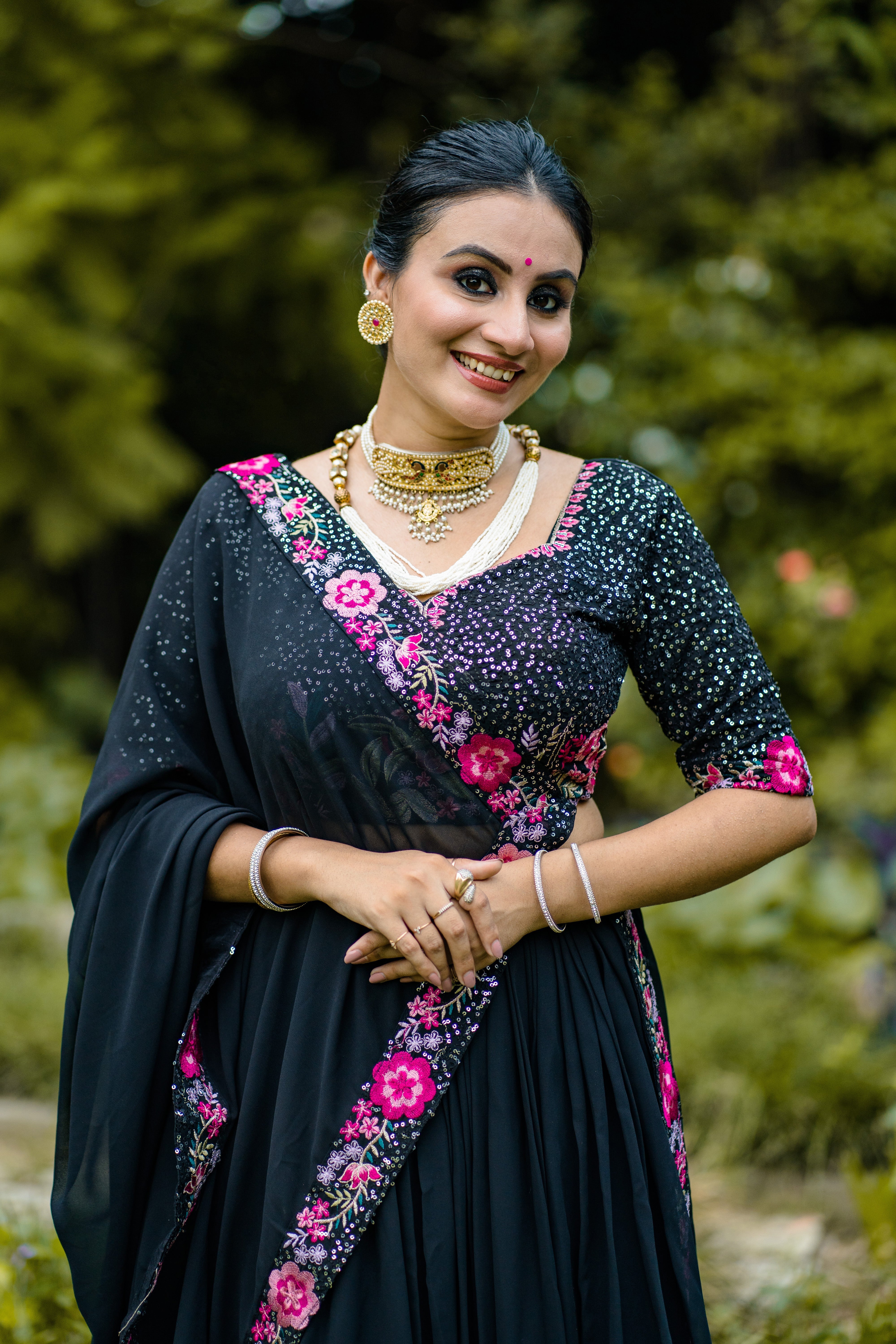Black Color Lehenga Choli in Georgette With Sequence Blouse and Dupatta