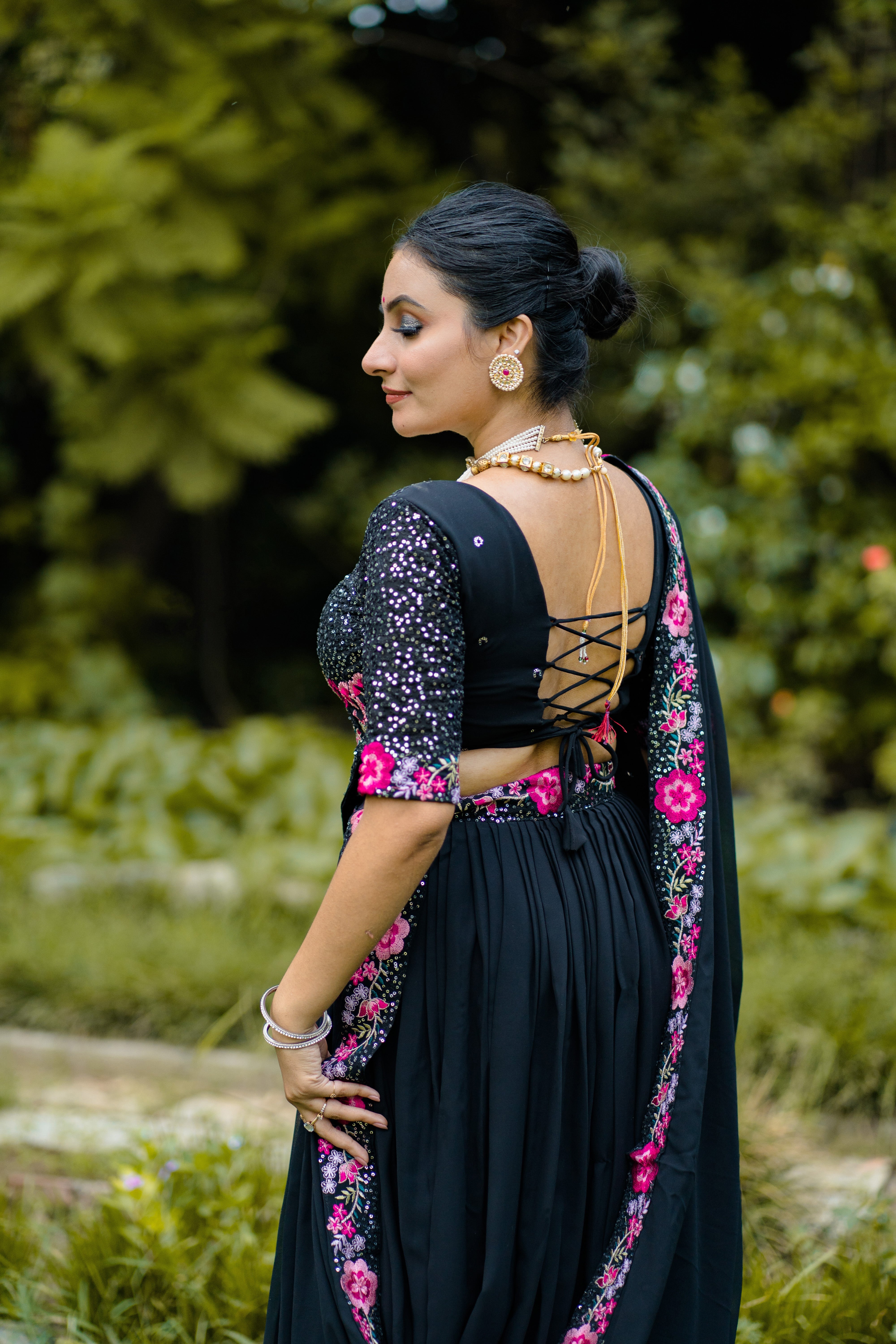 Black Color Lehenga Choli in Georgette With Sequence Blouse and Dupatta
