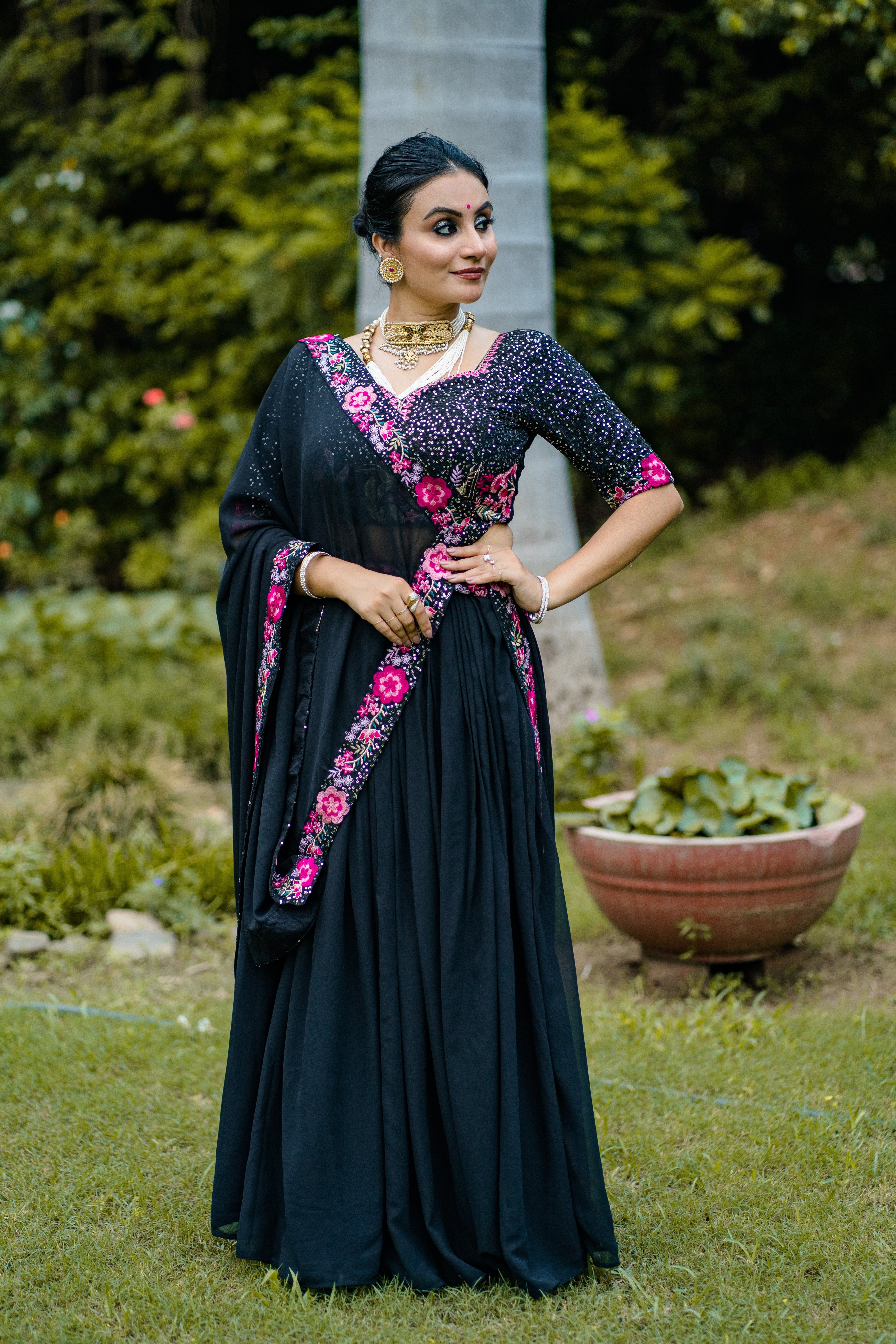 Black Color Lehenga Choli in Georgette With Sequence Blouse and Dupatta