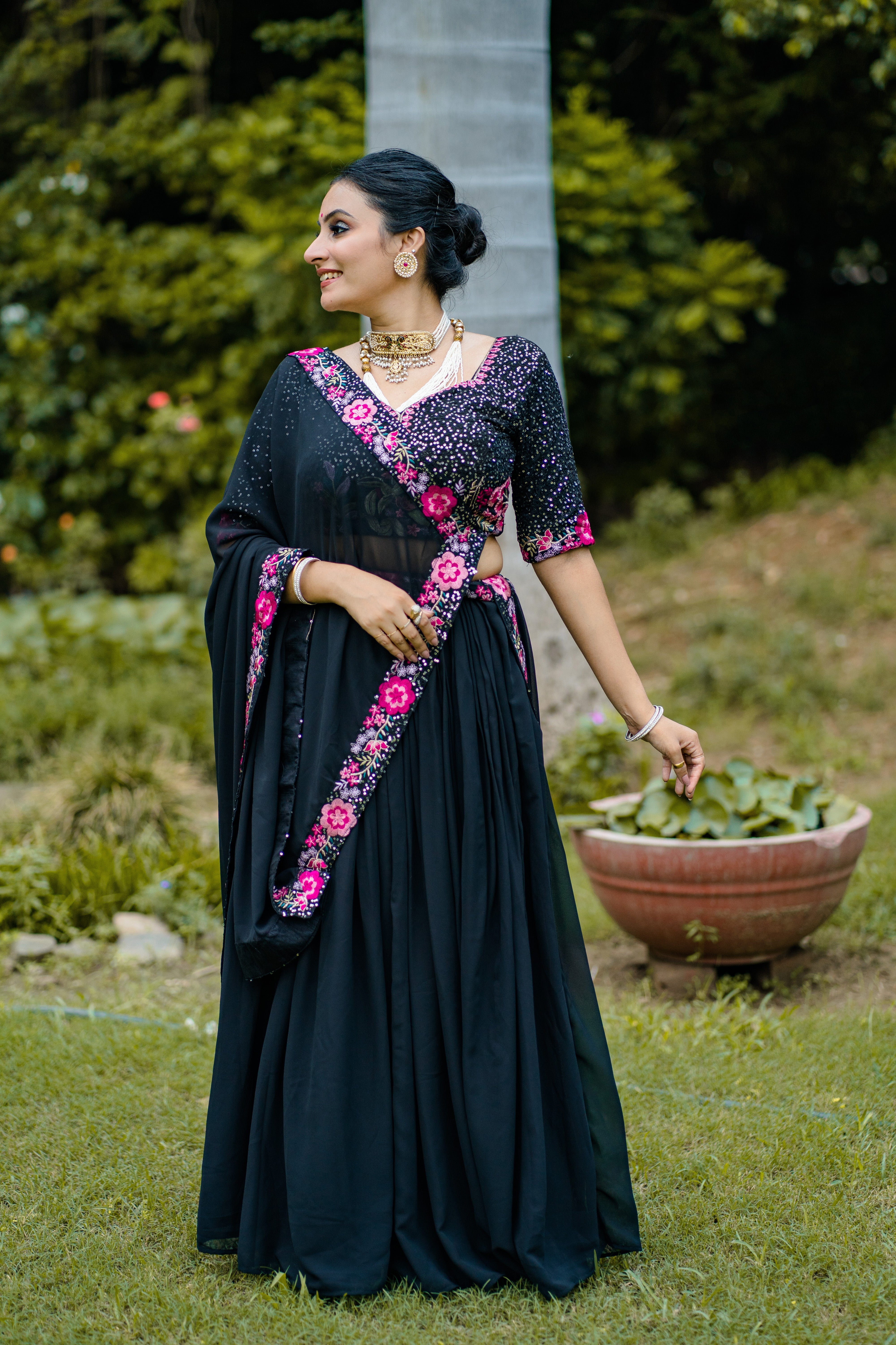 Black Color Lehenga Choli in Georgette With Sequence Blouse and Dupatta