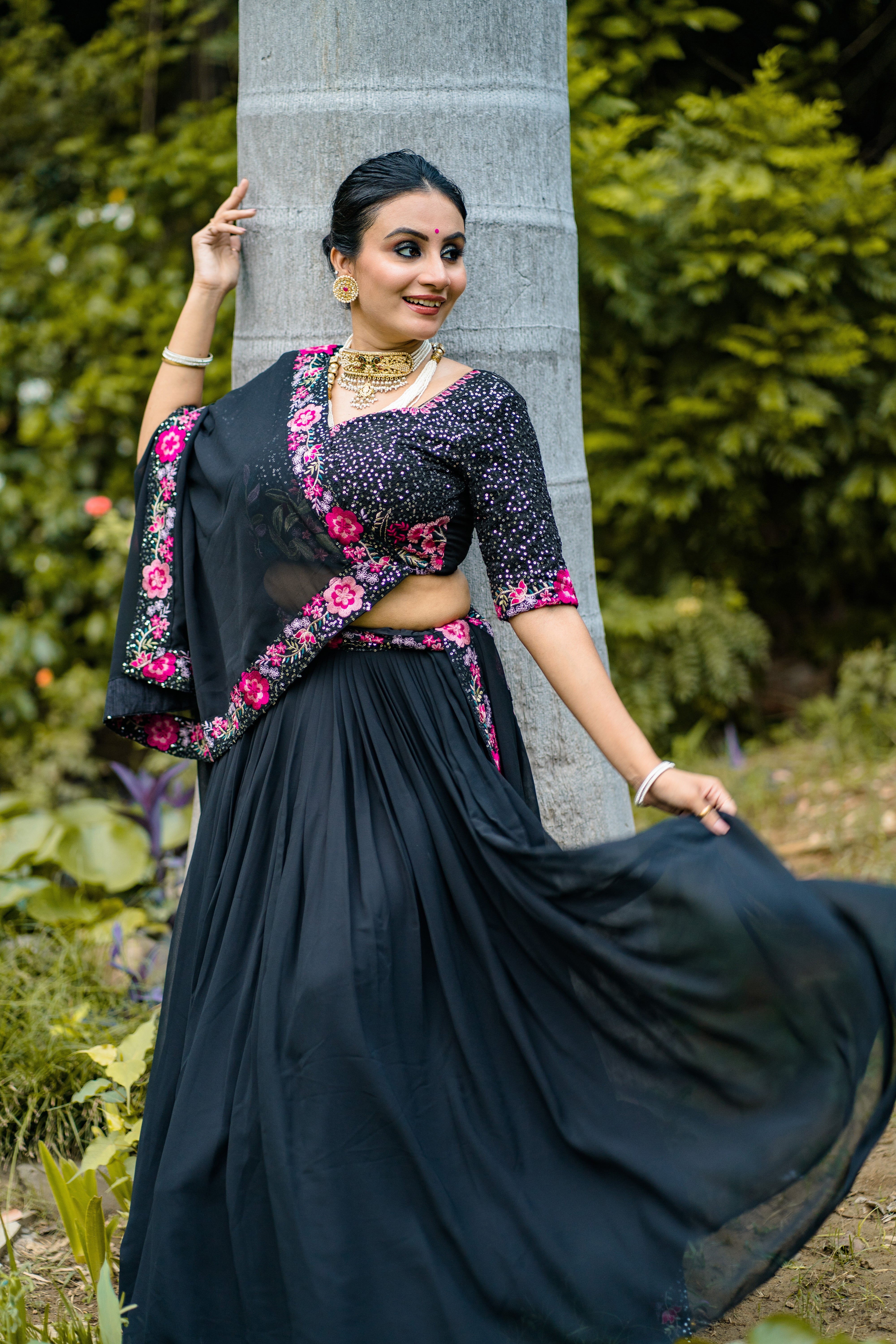 Black Color Lehenga Choli in Georgette With Sequence Blouse and Dupatta