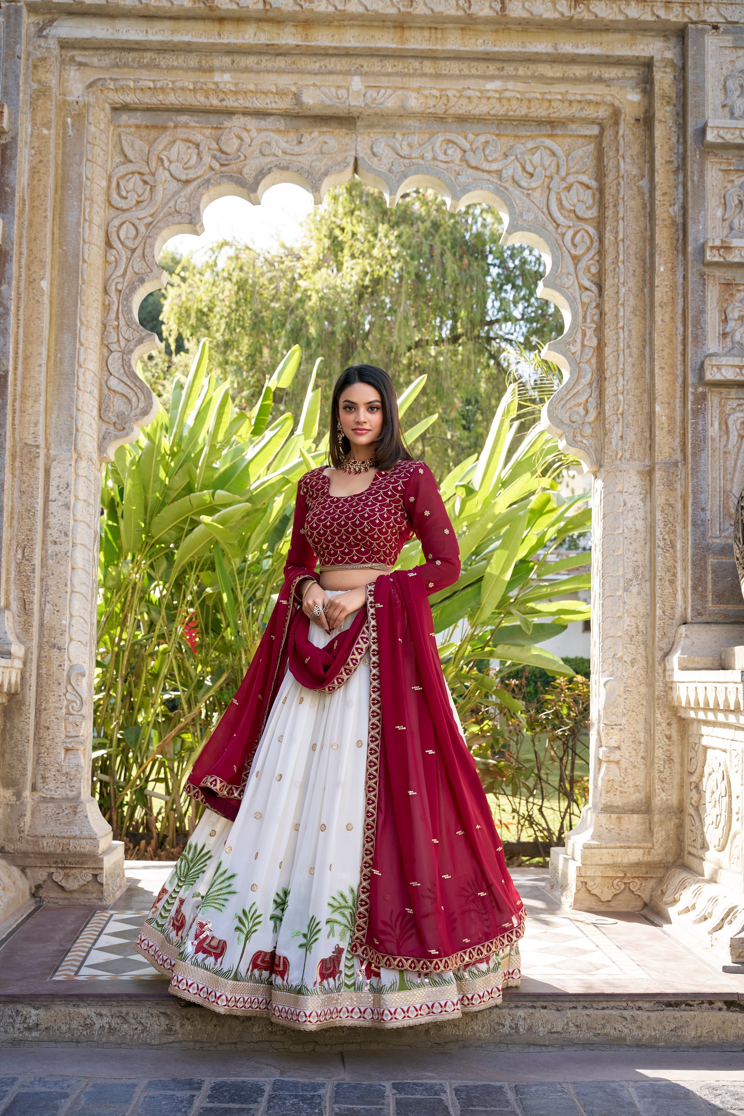 Royal Georgette Lehenga Set With Sequins & Thread Work And Lace Finish