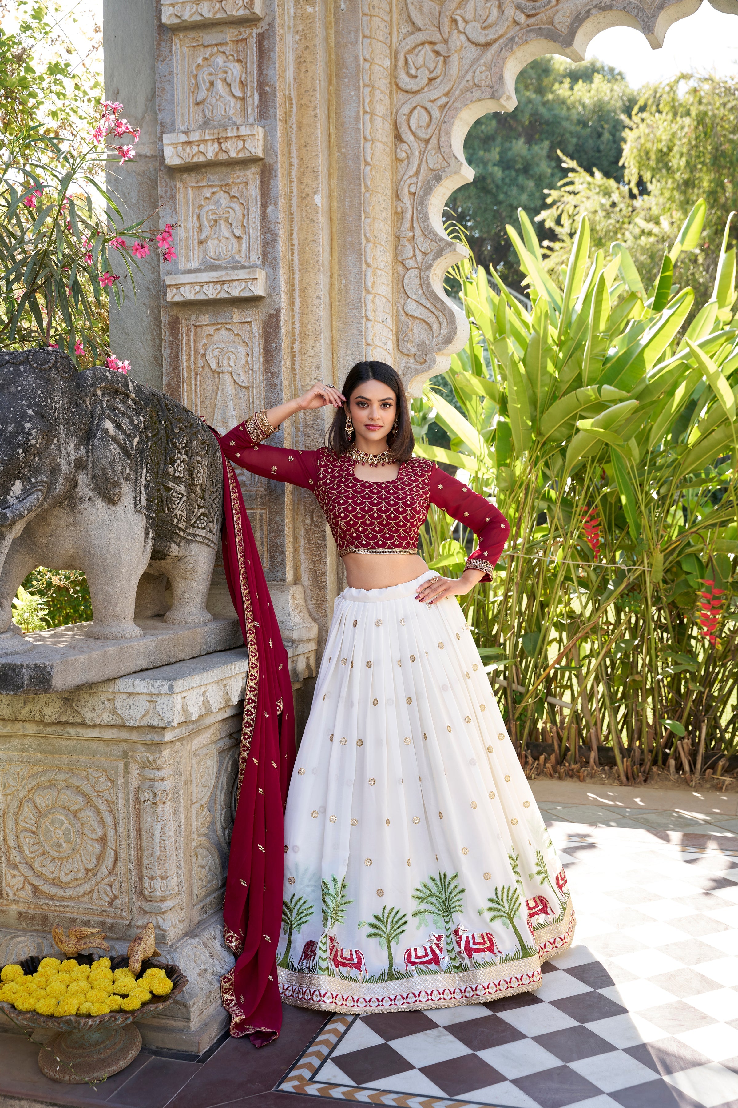 Royal Georgette Lehenga Set With Sequins & Thread Work And Lace Finish