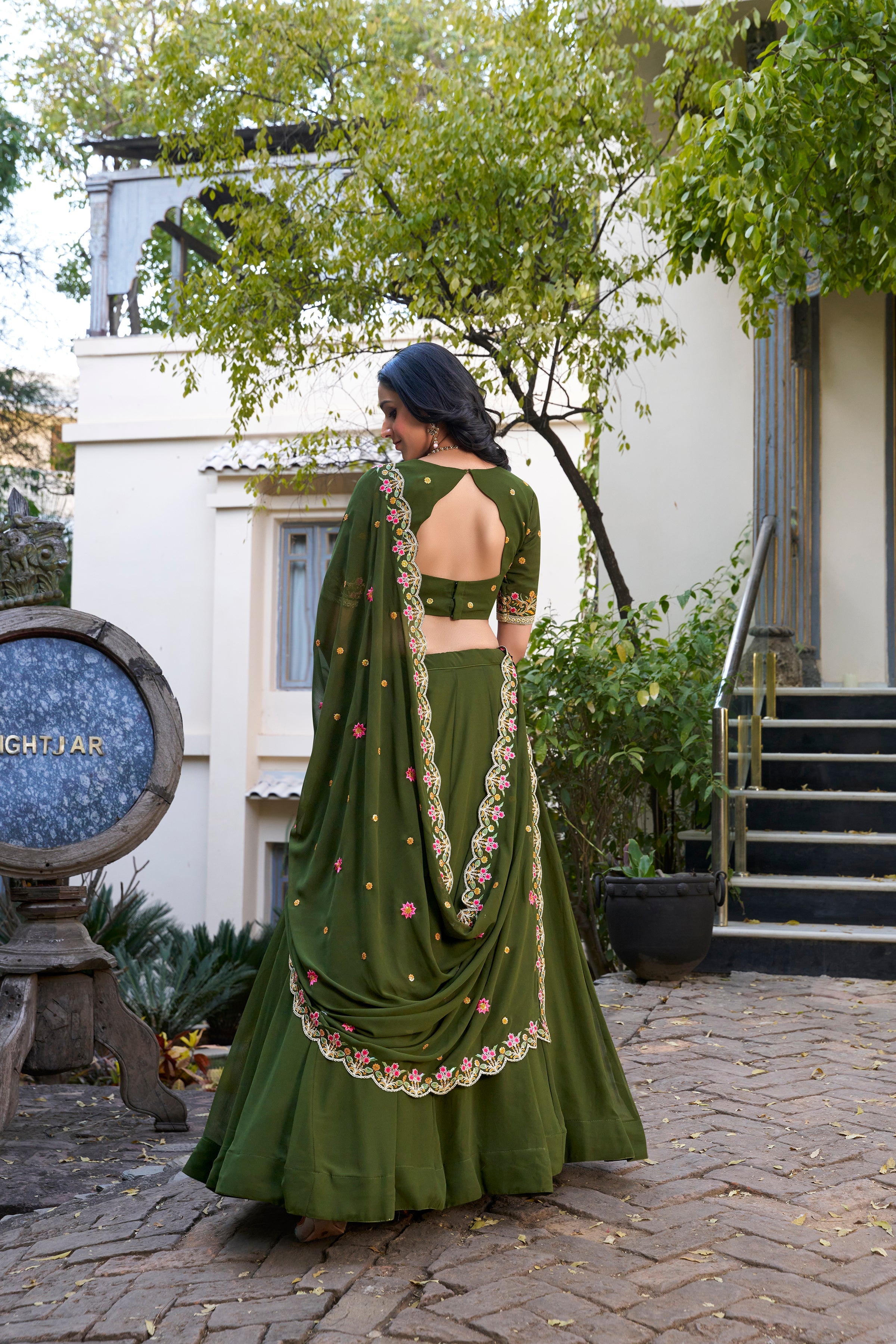 Lovely Green Georgette Mehendi Wear Lehenga With embroidered Choli