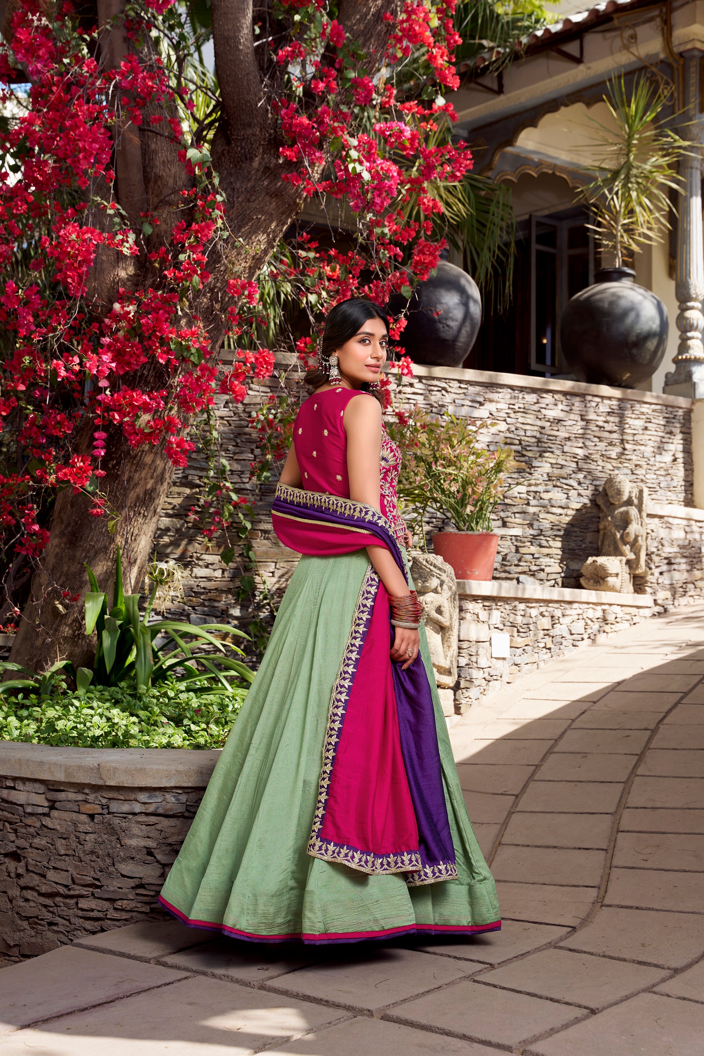 Attractive Sea Green Sequins Vichitra Silk Festive Wear Lehenga Choli
