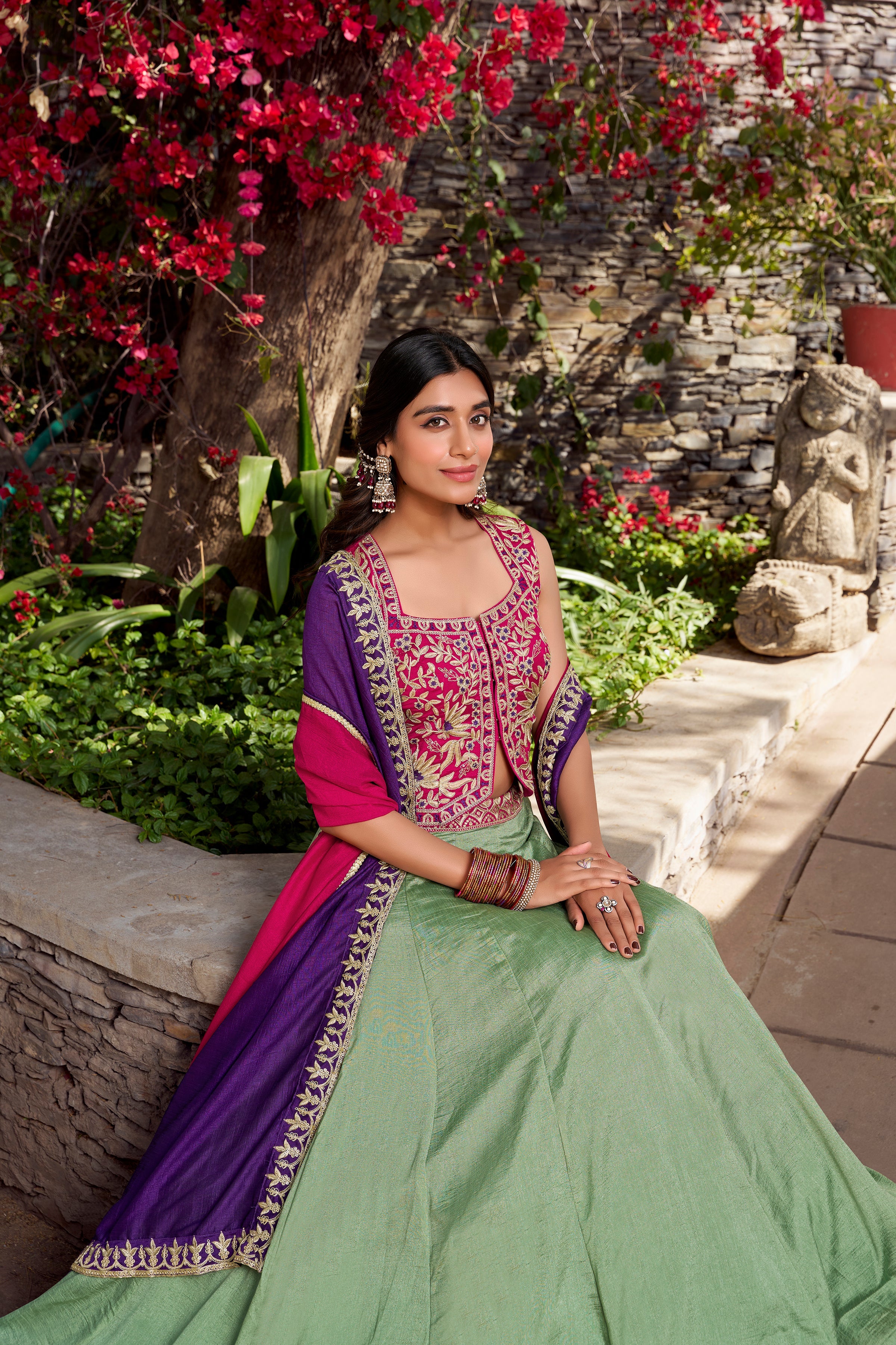 Attractive Sea Green Sequins Vichitra Silk Festive Wear Lehenga Choli