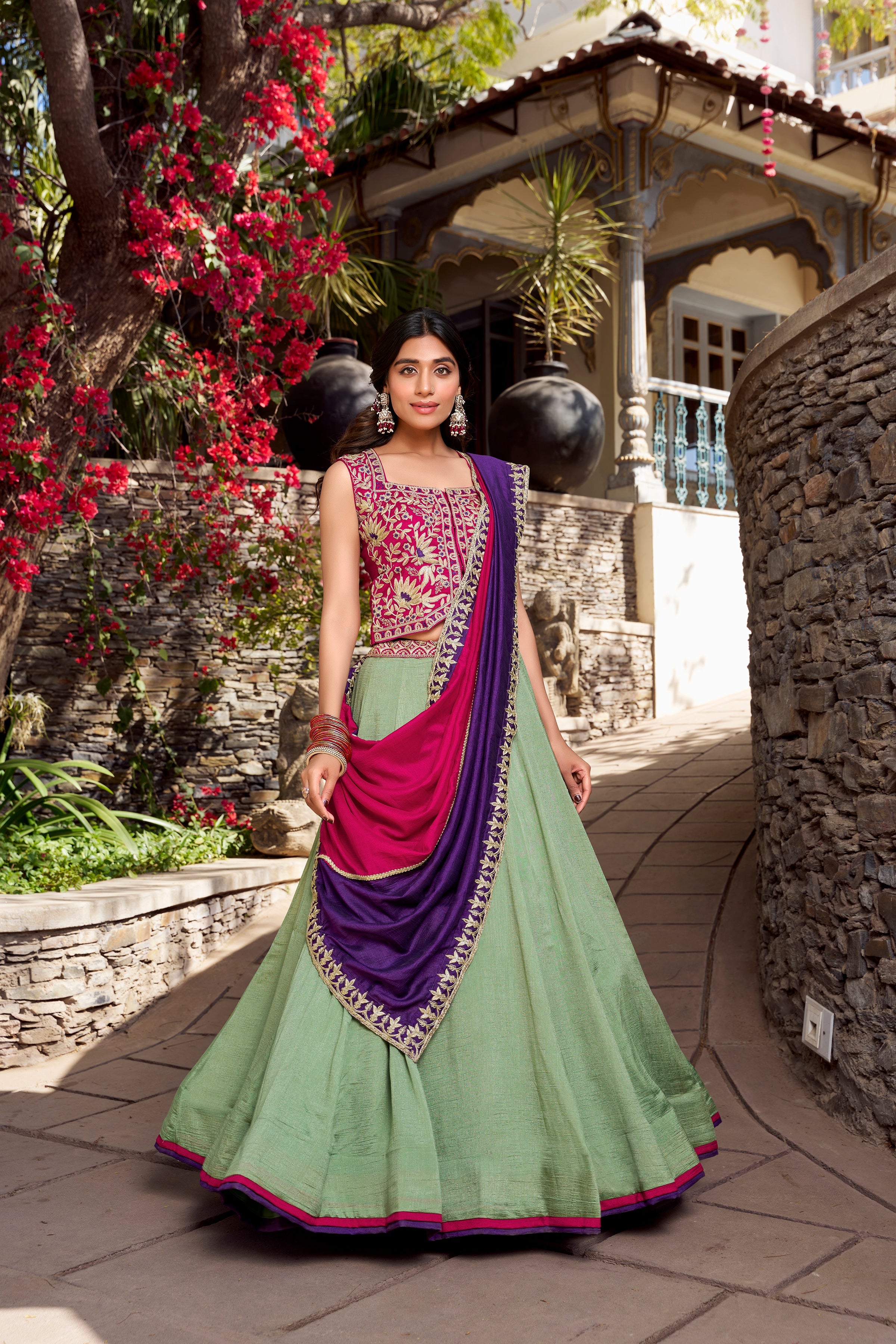 Attractive Sea Green Sequins Vichitra Silk Festive Wear Lehenga Choli