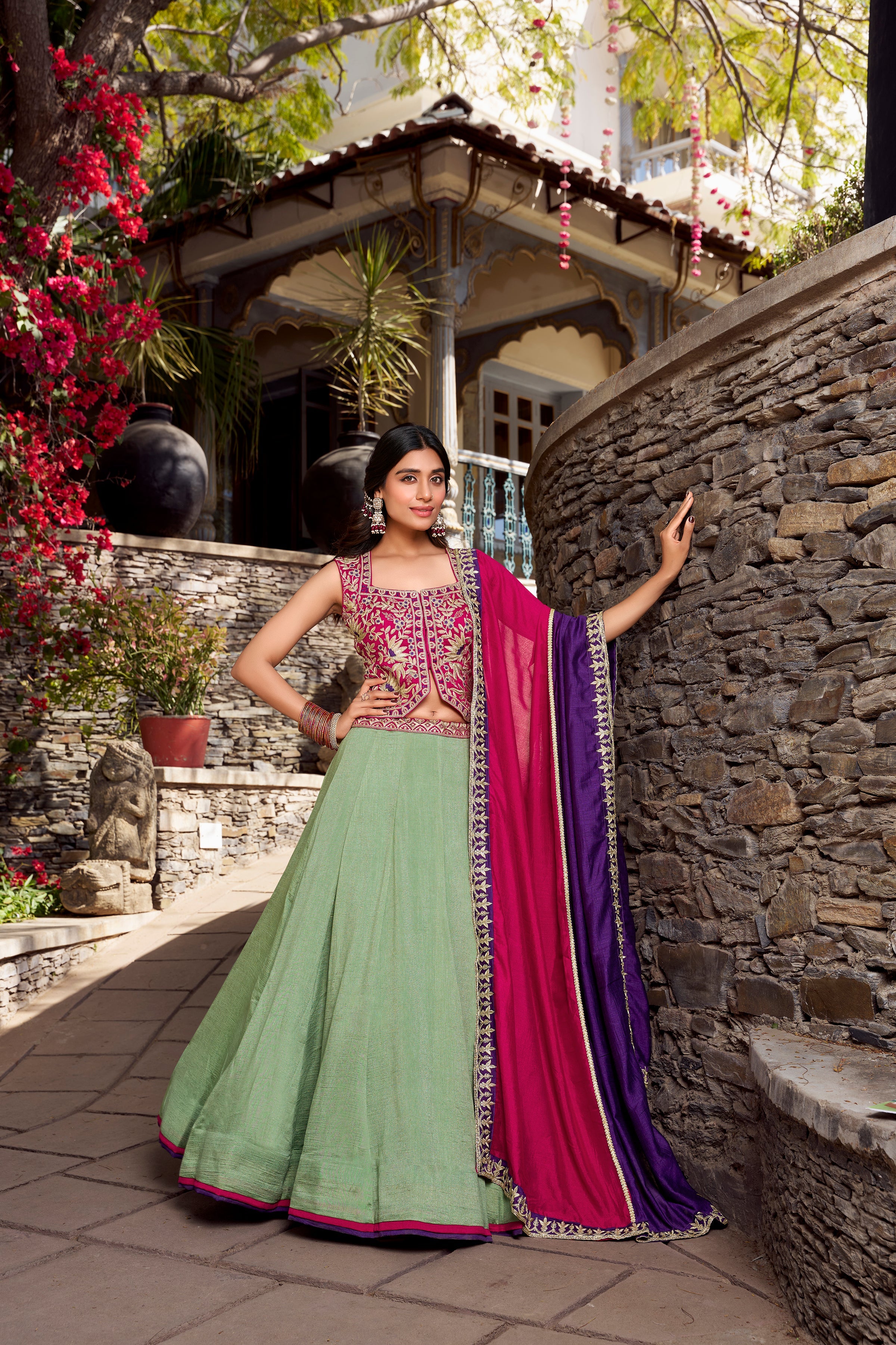Attractive Sea Green Sequins Vichitra Silk Festive Wear Lehenga Choli
