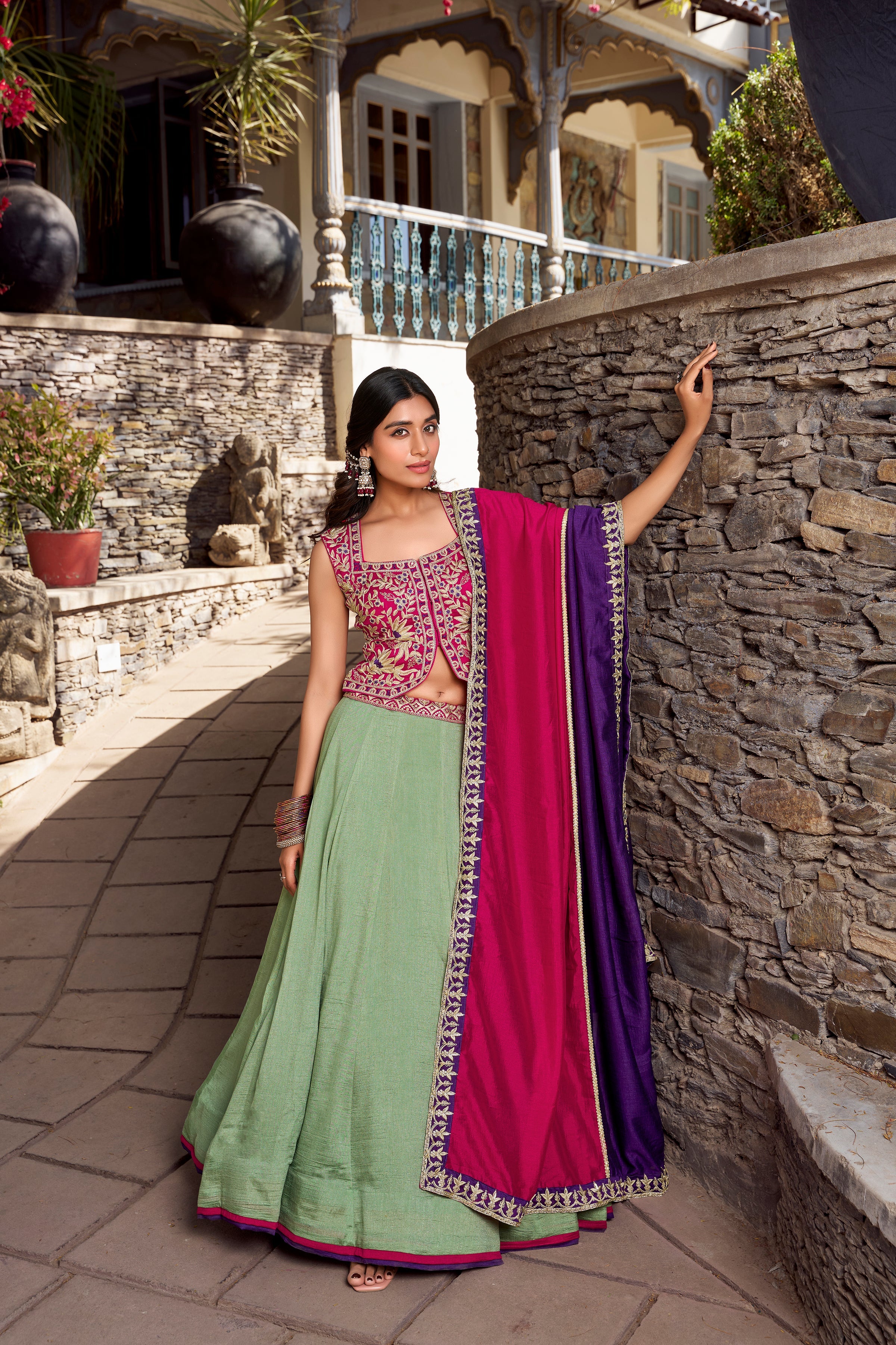 Attractive Sea Green Sequins Vichitra Silk Festive Wear Lehenga Choli