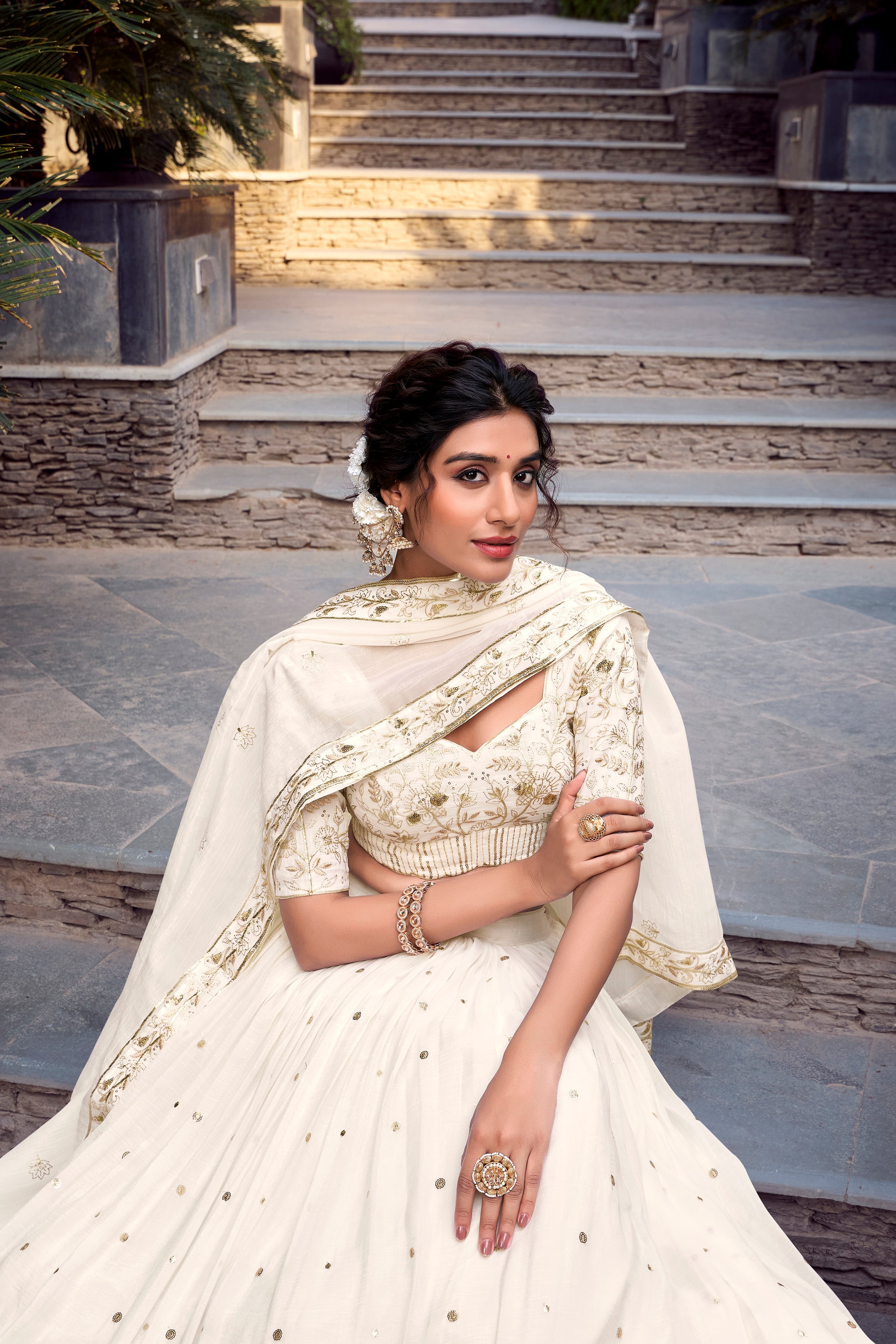 Graceful Off-White Sequins Silk Bridesmaid Lehenga Choli With Dupatta