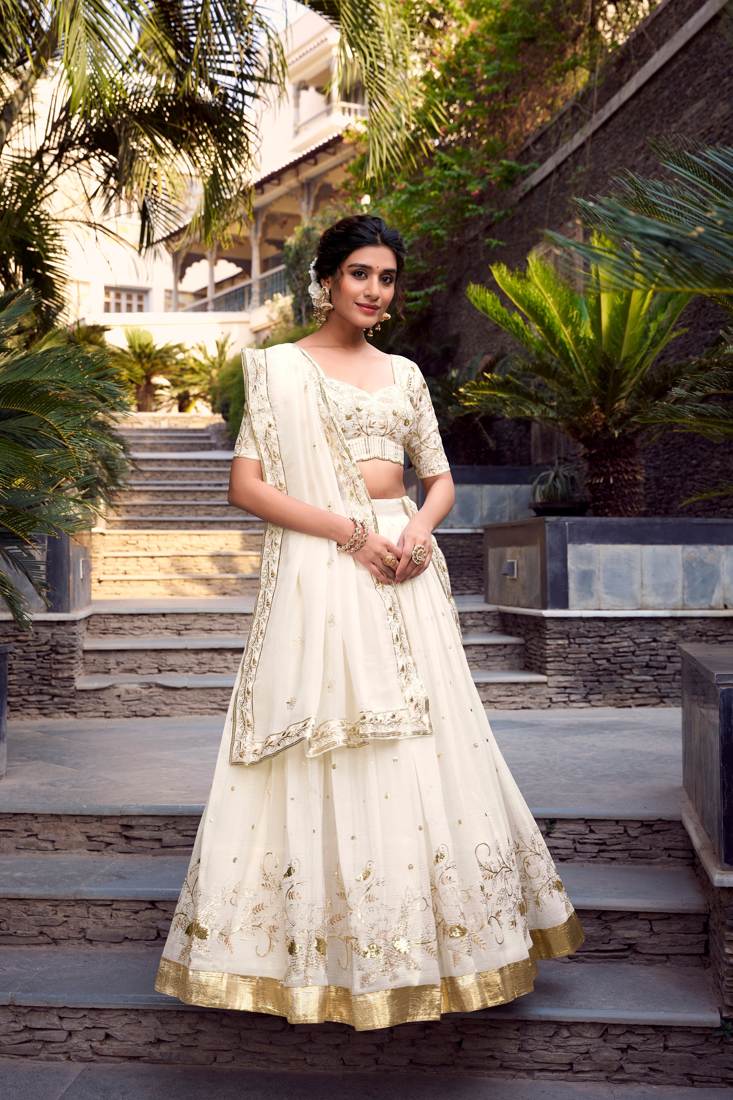 Graceful Off-White Sequins Silk Bridesmaid Lehenga Choli With Dupatta