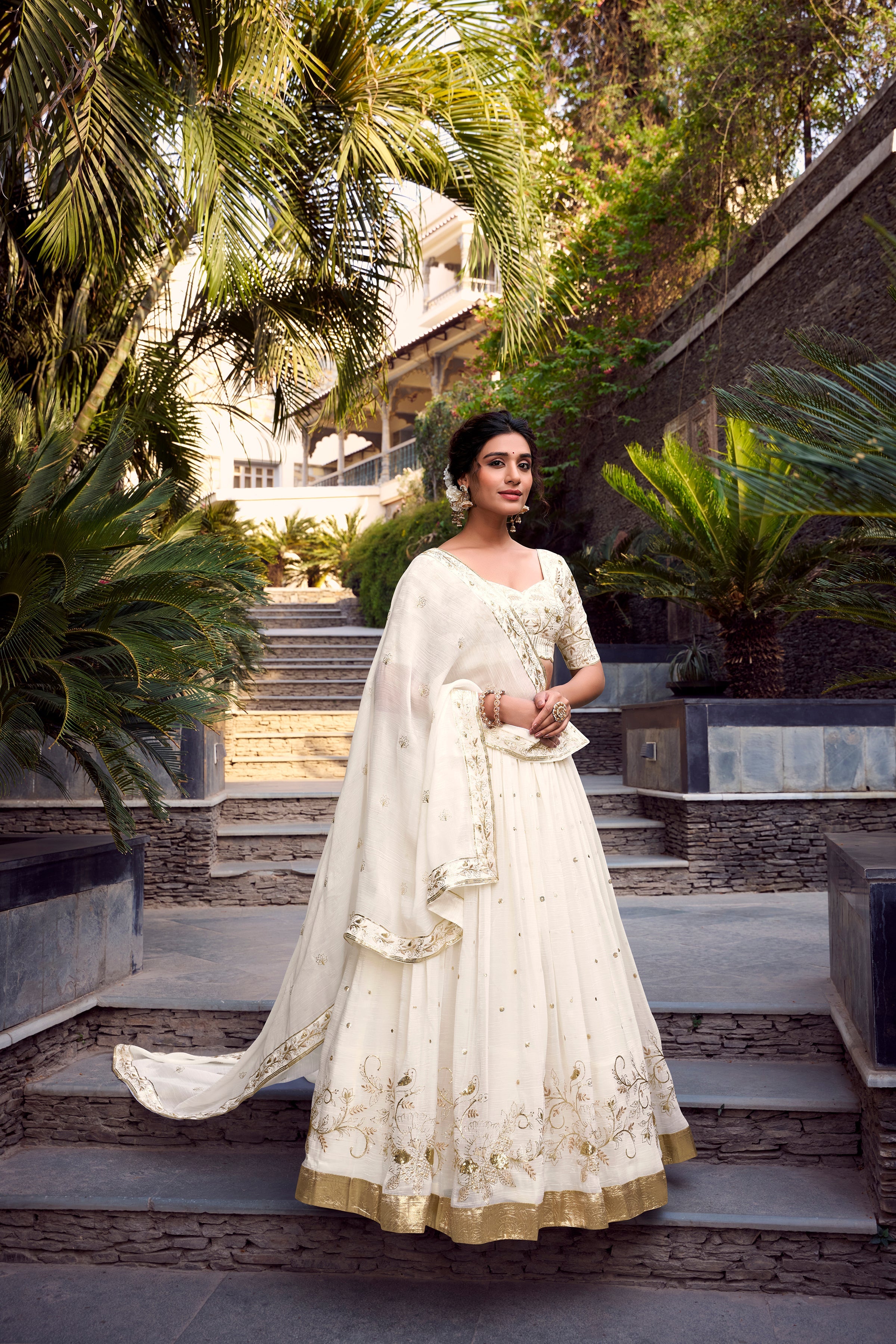 Graceful Off-White Sequins Silk Bridesmaid Lehenga Choli With Dupatta