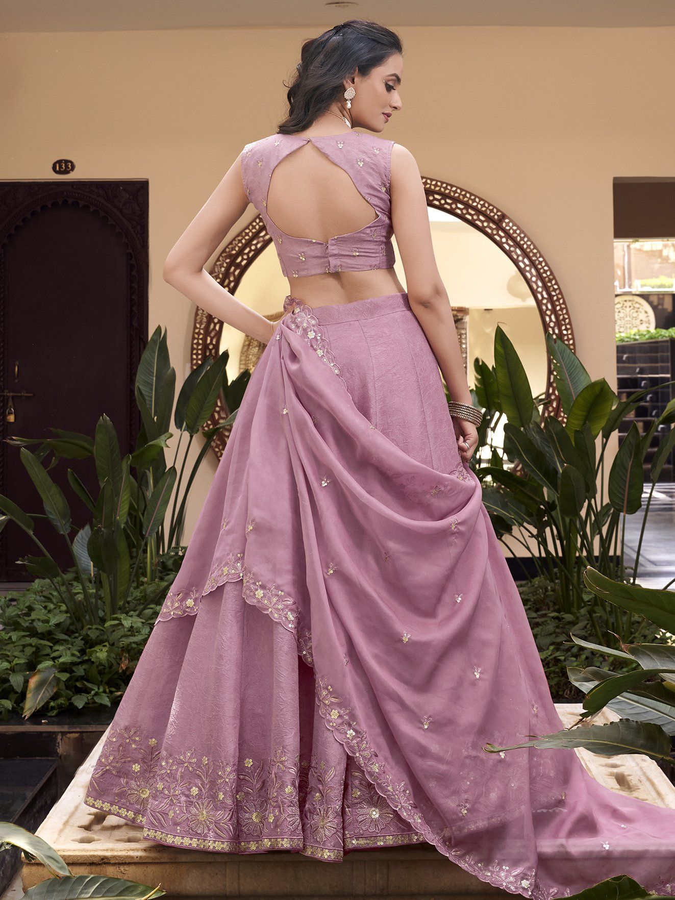 Lovely Pink Organza Thread Embroidered Engagement Wear Lehenga Choli