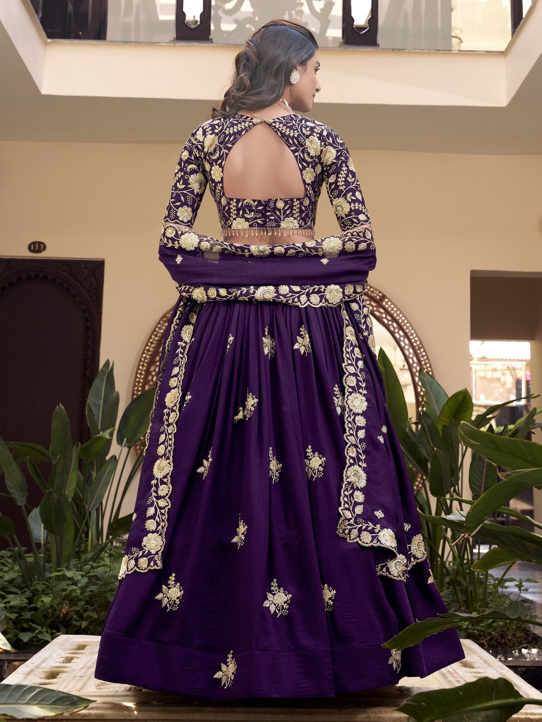 Glorious Purple Vichita Silk Zari Embroidery Wedding Lehenga Choli