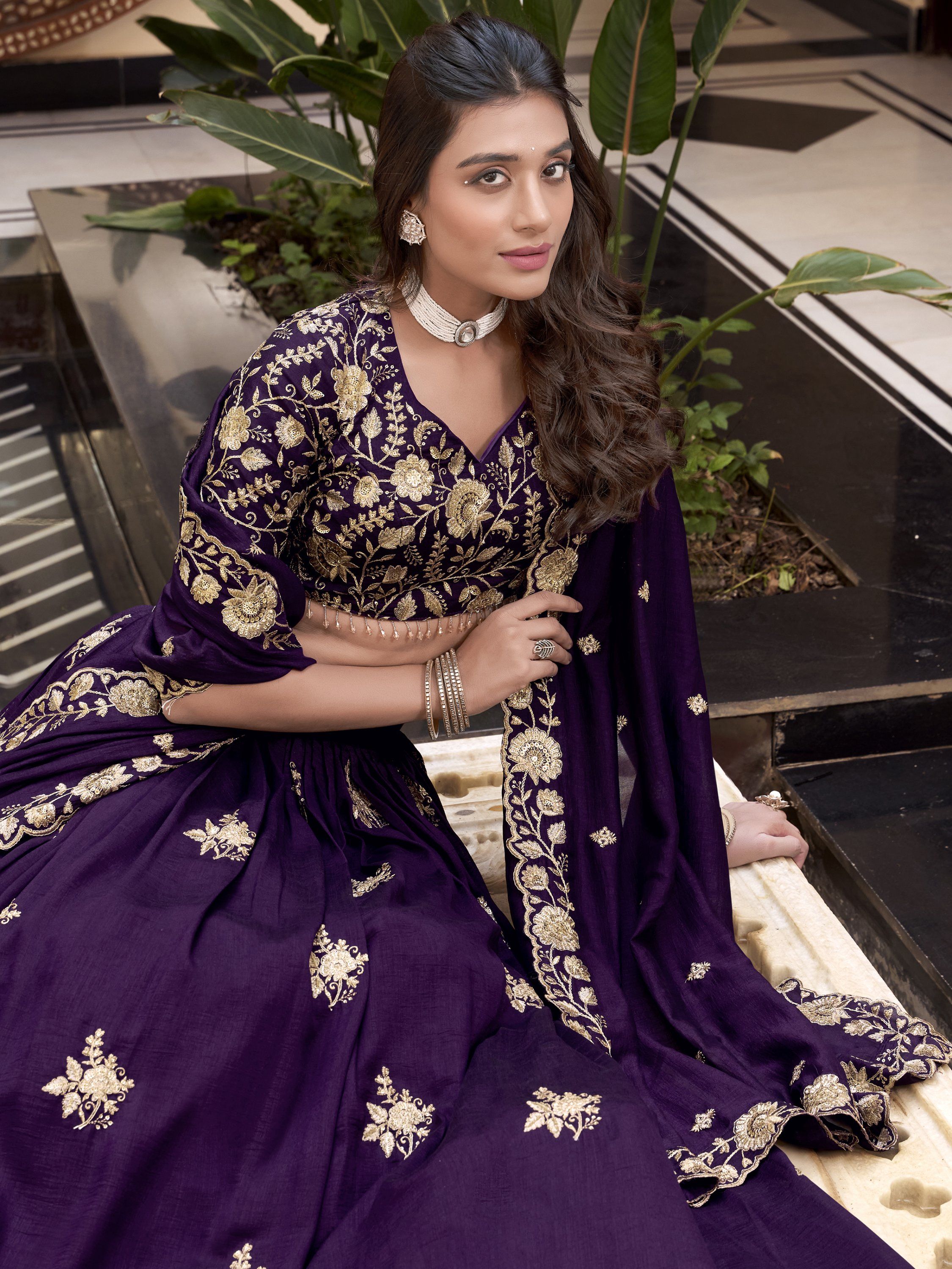 Glorious Purple Vichita Silk Zari Embroidery Wedding Lehenga Choli