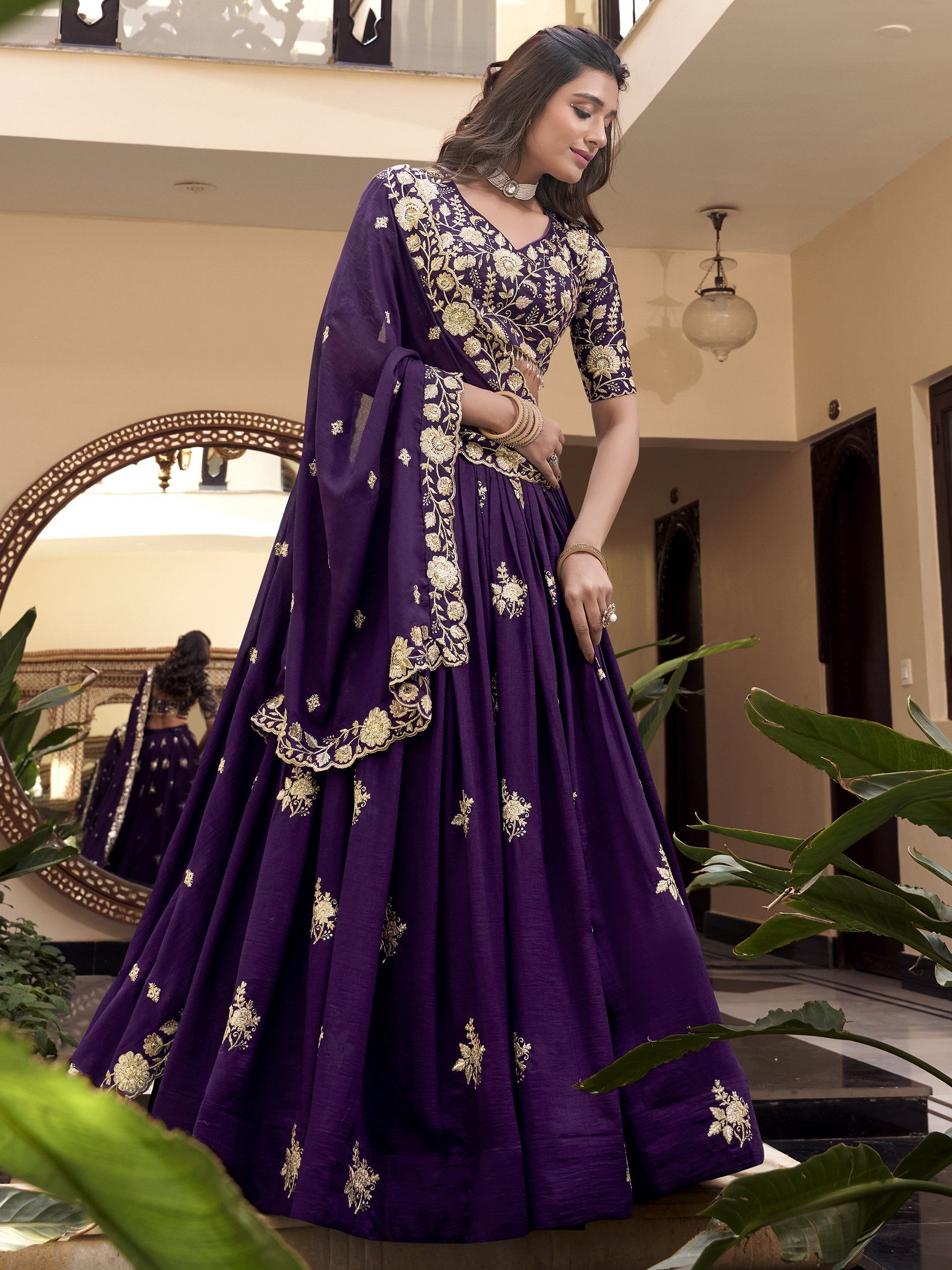 Glorious Purple Vichita Silk Zari Embroidery Wedding Lehenga Choli