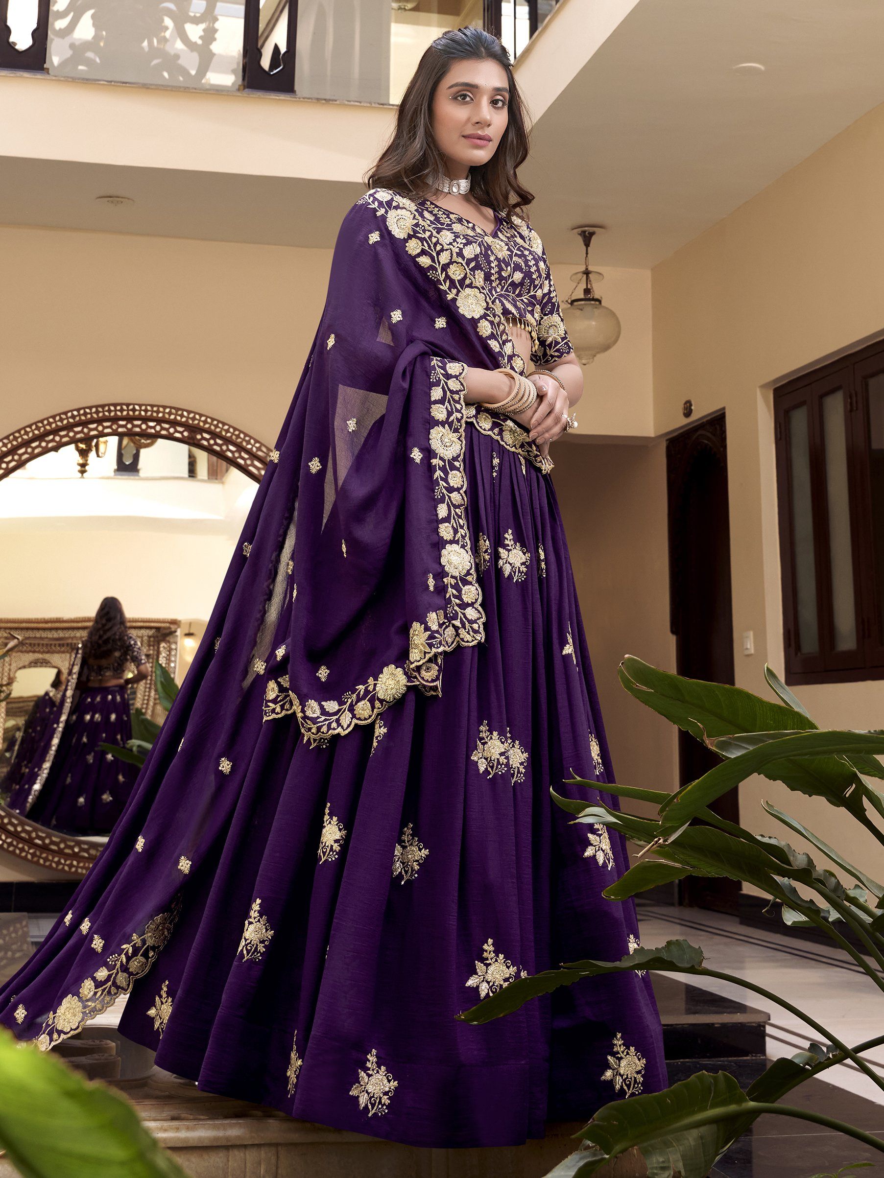 Glorious Purple Vichita Silk Zari Embroidery Wedding Lehenga Choli