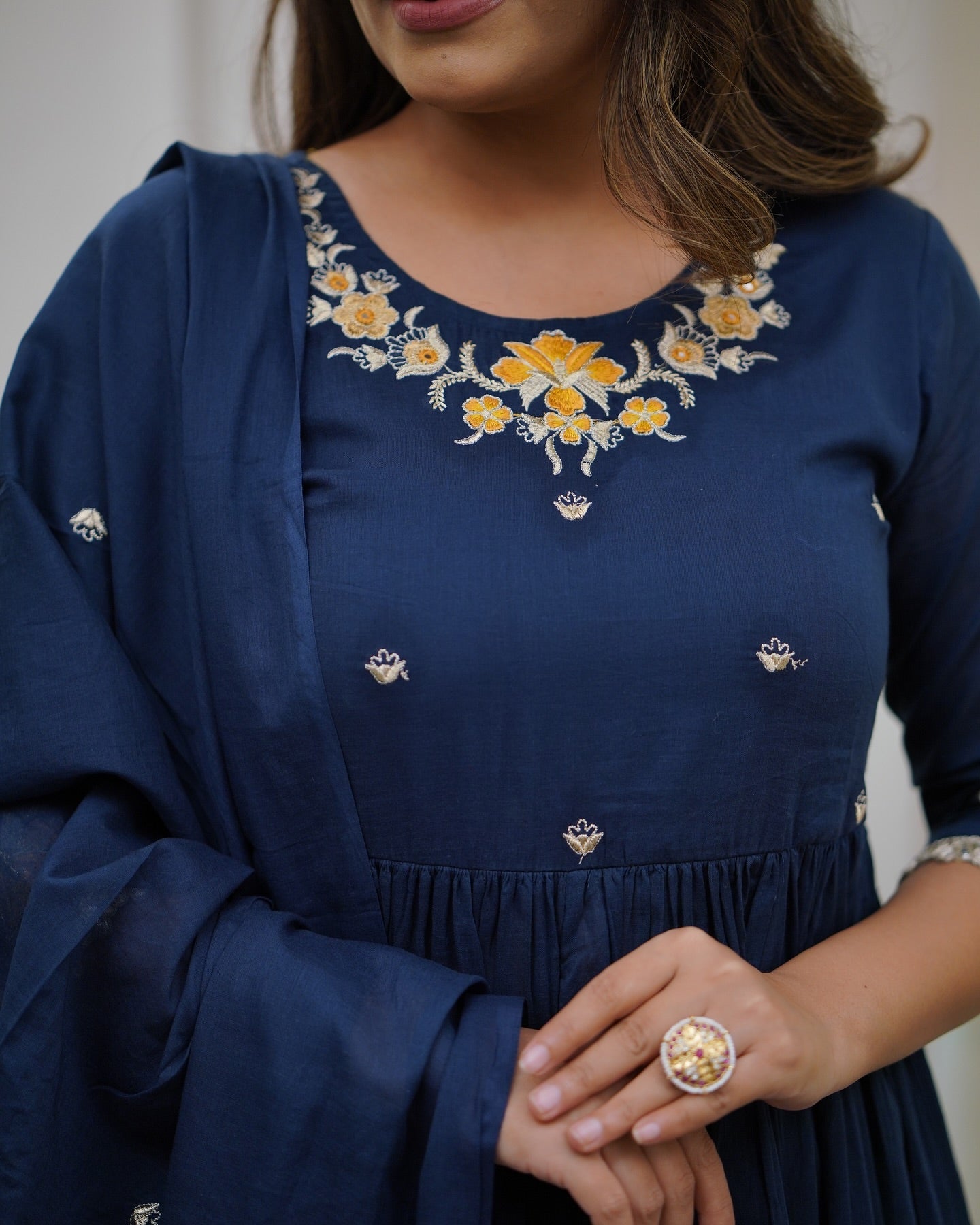 Kurta with hand with Embroidery work detailing on women's printed cotton kurta pant or dupatta set