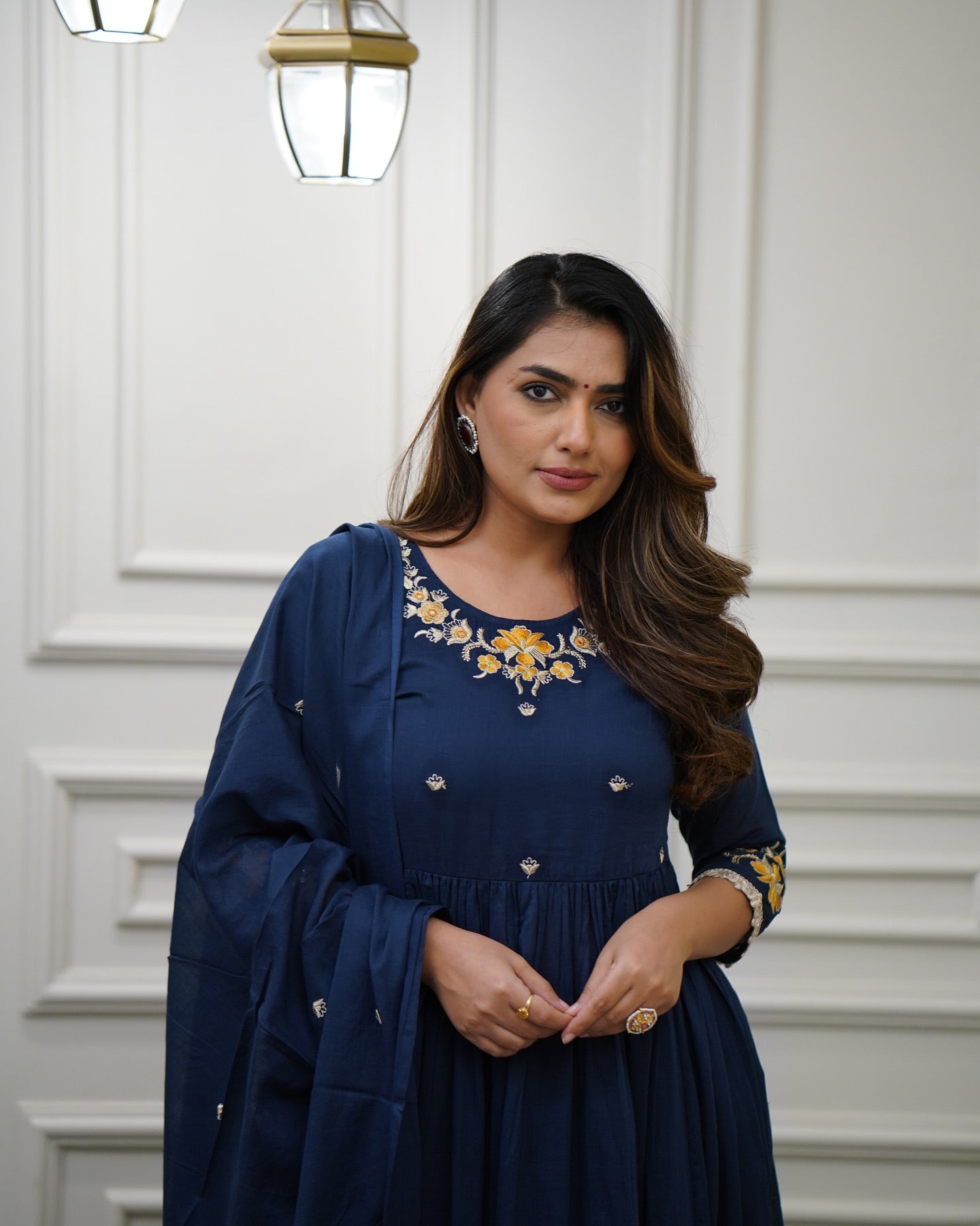 Kurta with hand with Embroidery work detailing on women's printed cotton kurta pant or dupatta set