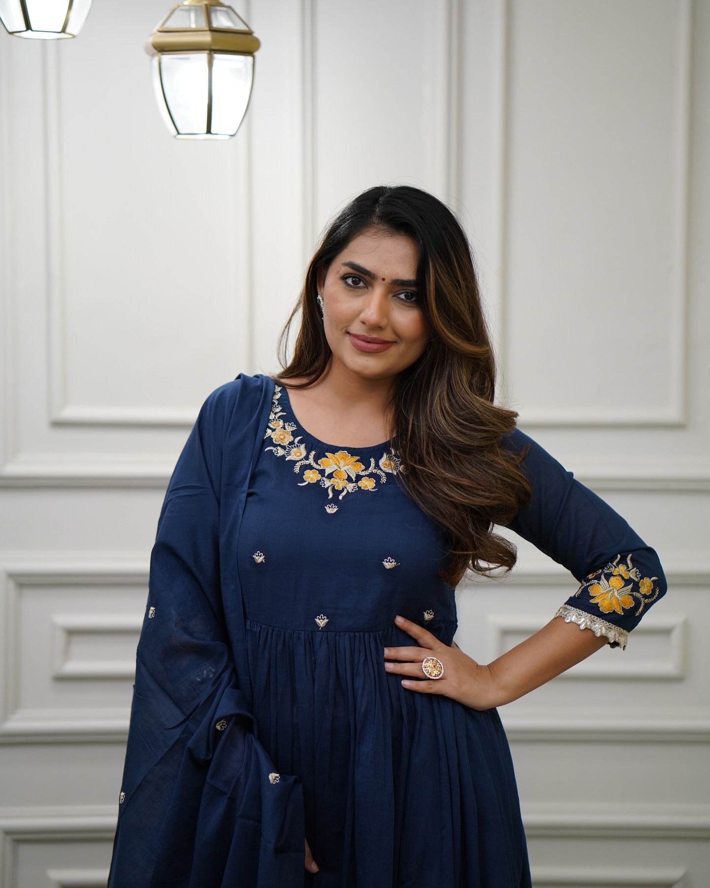 Kurta with hand with Embroidery work detailing on women's printed cotton kurta pant or dupatta set