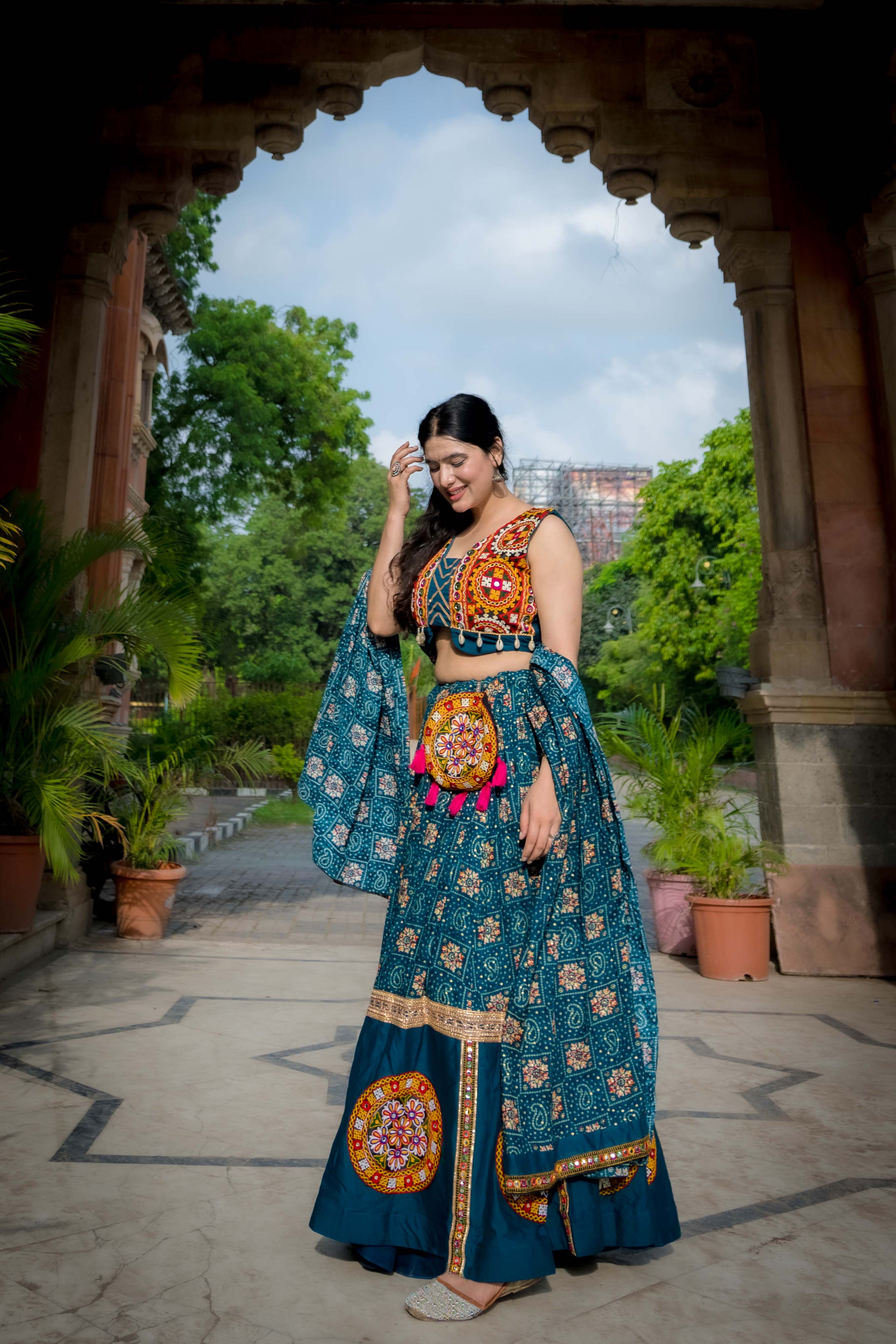 Special Pure Rayon Blue Bandhani Printed Lehenga Choli