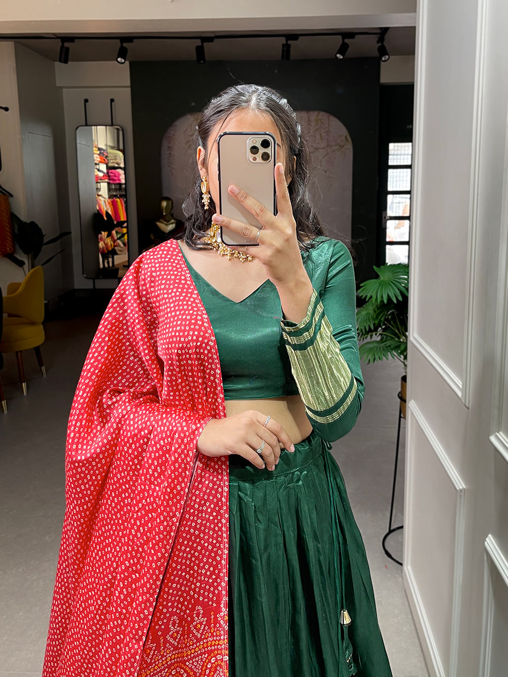 Green Patola Print With Foil Work Gaji Silk Lehenga Choli With Dupatta