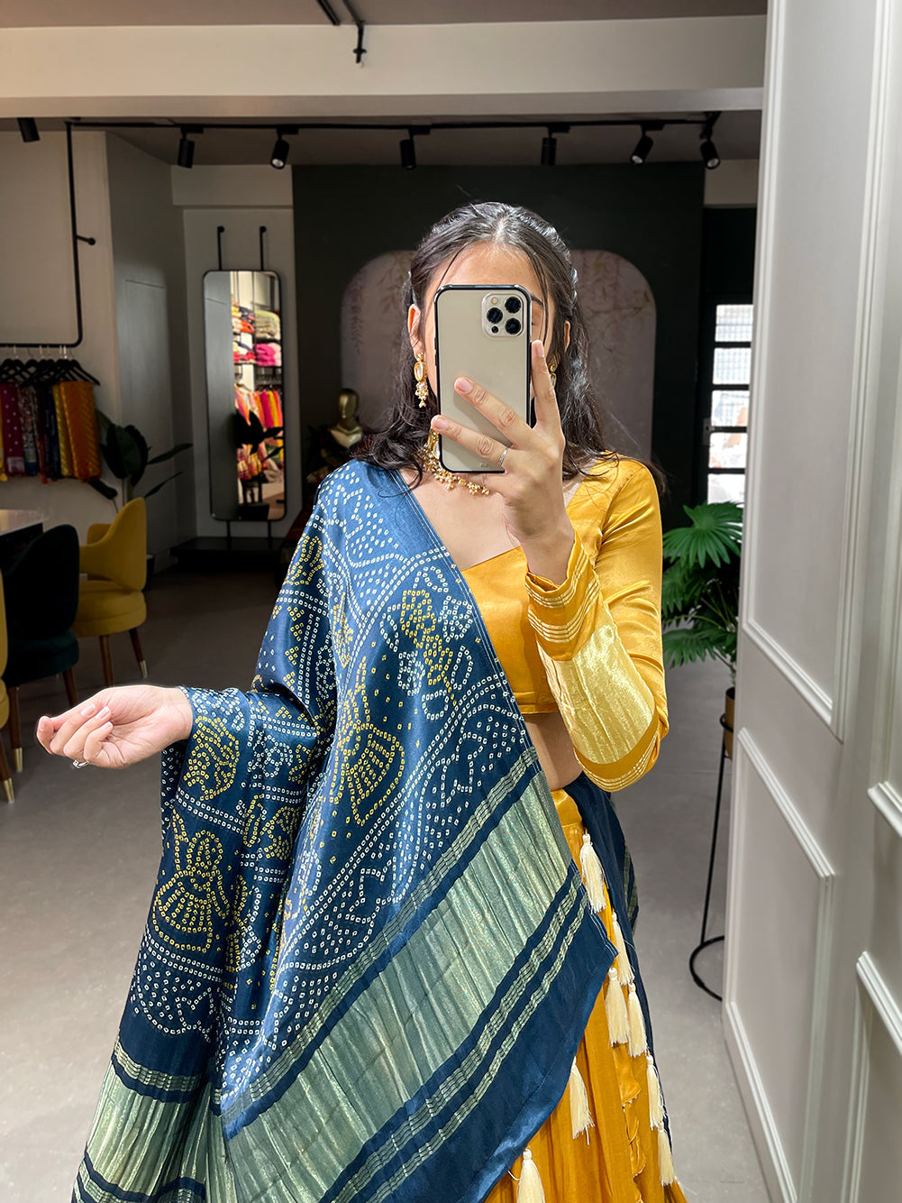Yellow Patola Print With Foil Work Gaji Silk Lehenga Choli With Dupatta