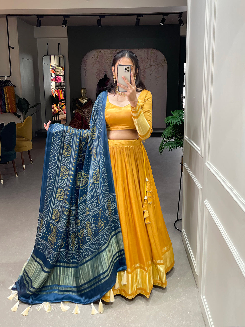 Yellow Patola Print With Foil Work Gaji Silk Lehenga Choli With Dupatta
