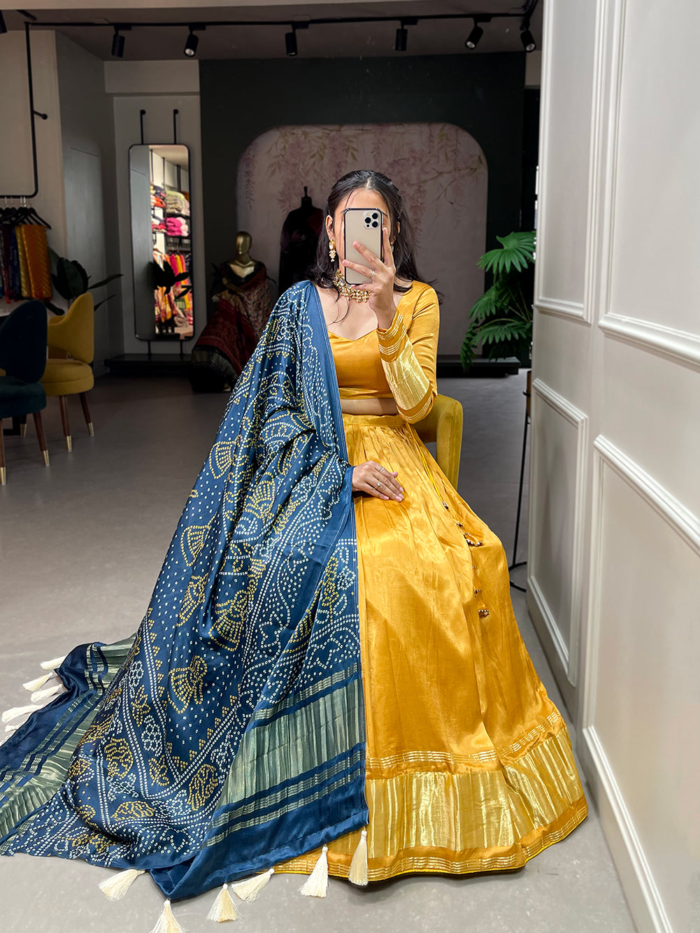 Yellow Patola Print With Foil Work Gaji Silk Lehenga Choli With Dupatta