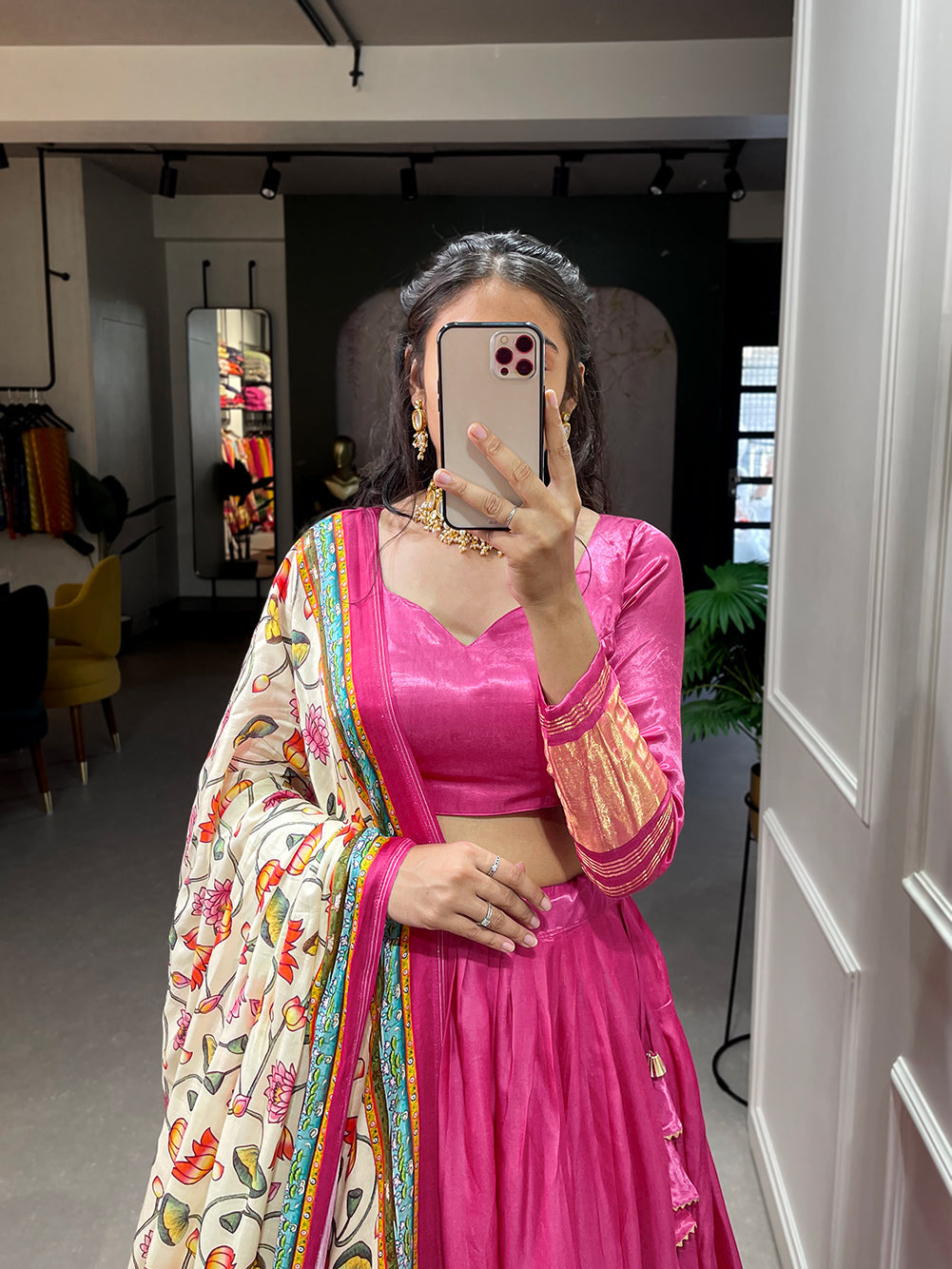 Pink Patola Print With Foil Work Gaji Silk Lehenga Choli With Dupatta