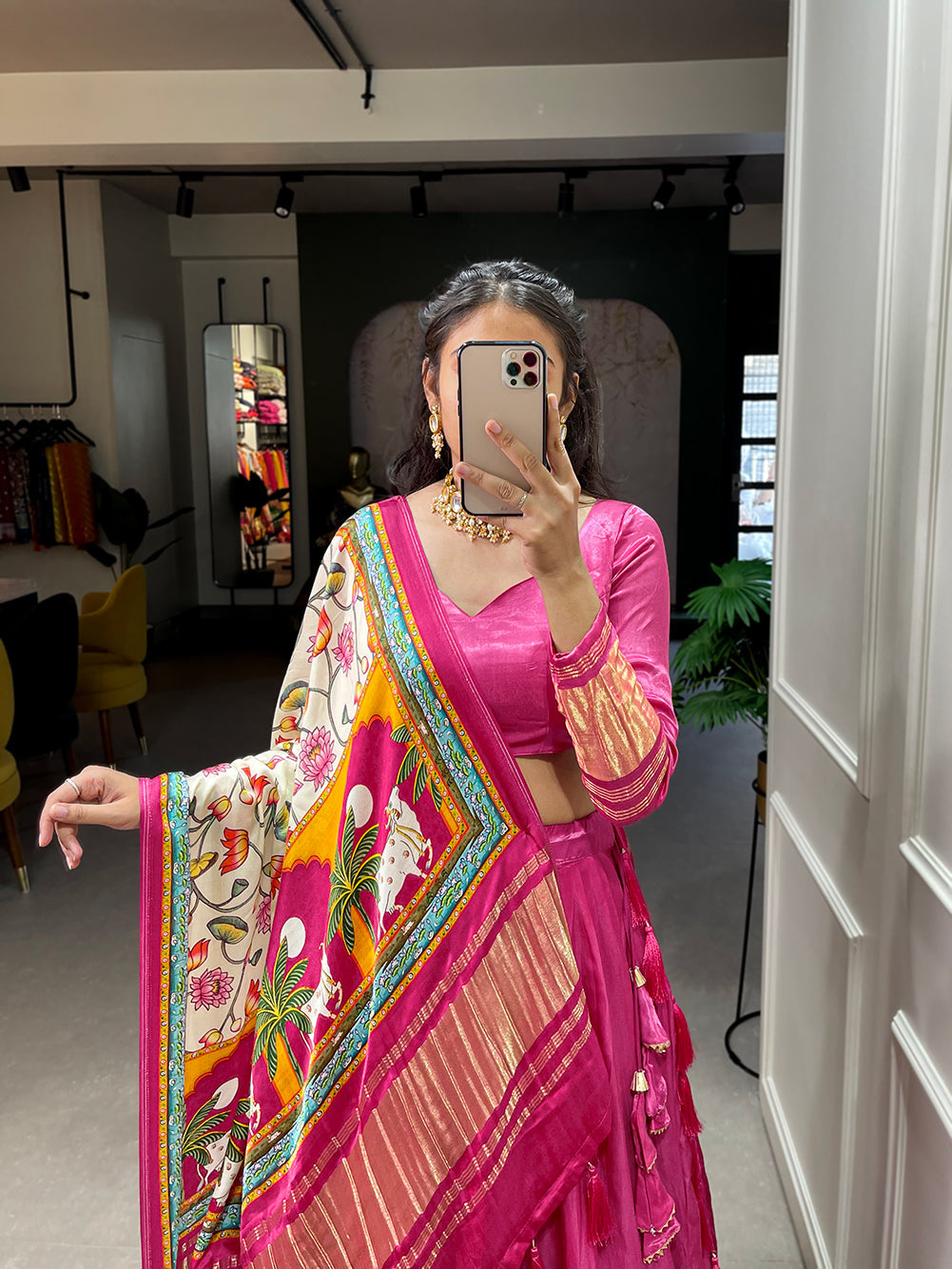 Pink Patola Print With Foil Work Gaji Silk Lehenga Choli With Dupatta