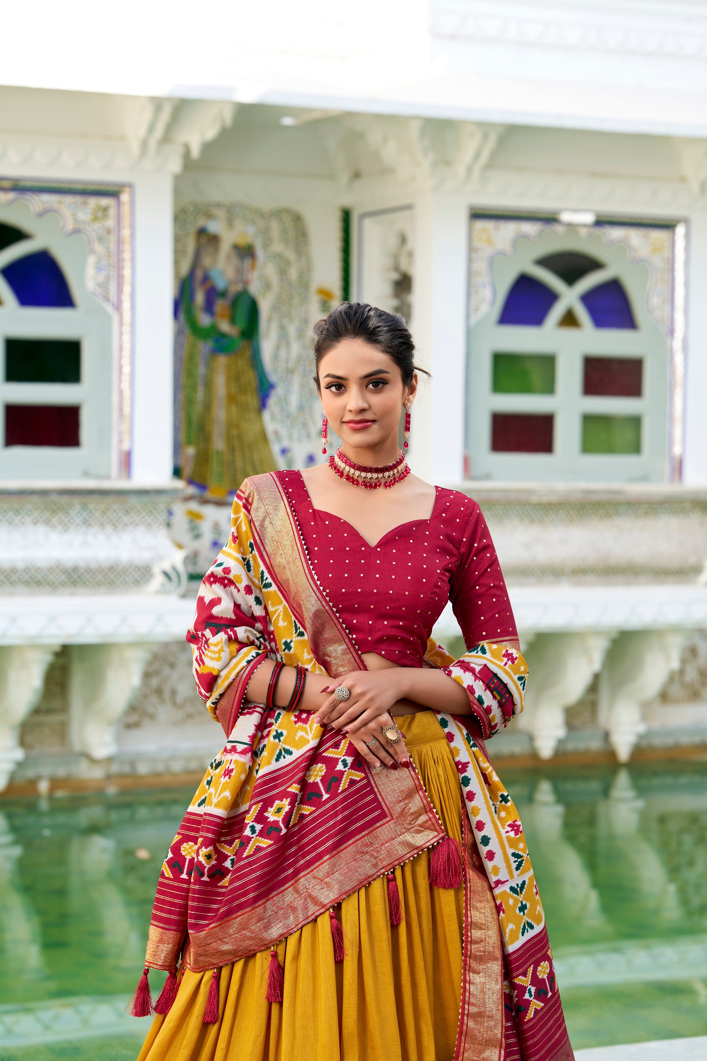 Yellow Lehenga Choli in Tussar Silk With Patola Print and Tussar Silk Dupatta