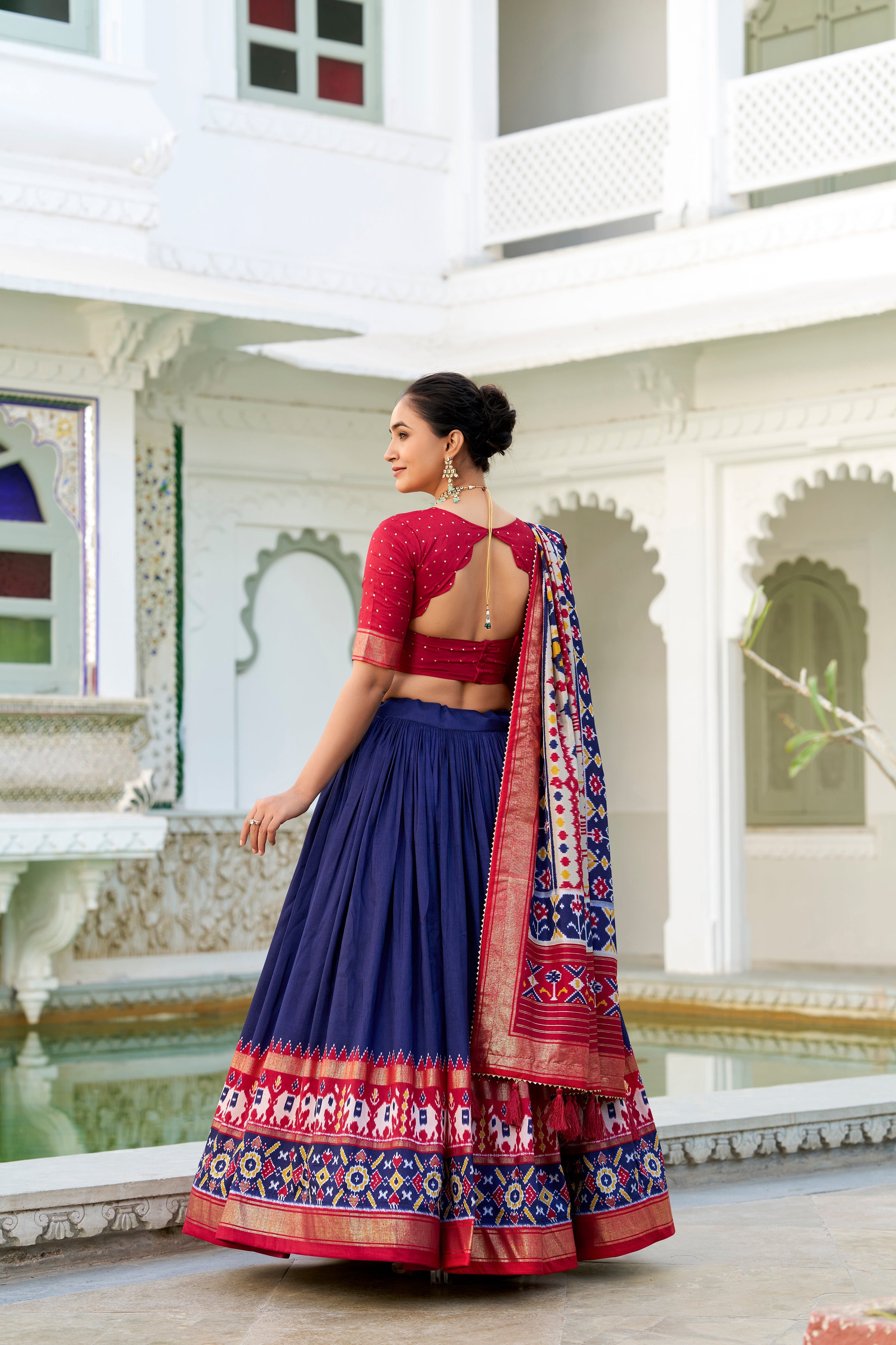 Blue Lehenga Choli in Tussar Silk With Patola Print and Tussar Silk Dupatta